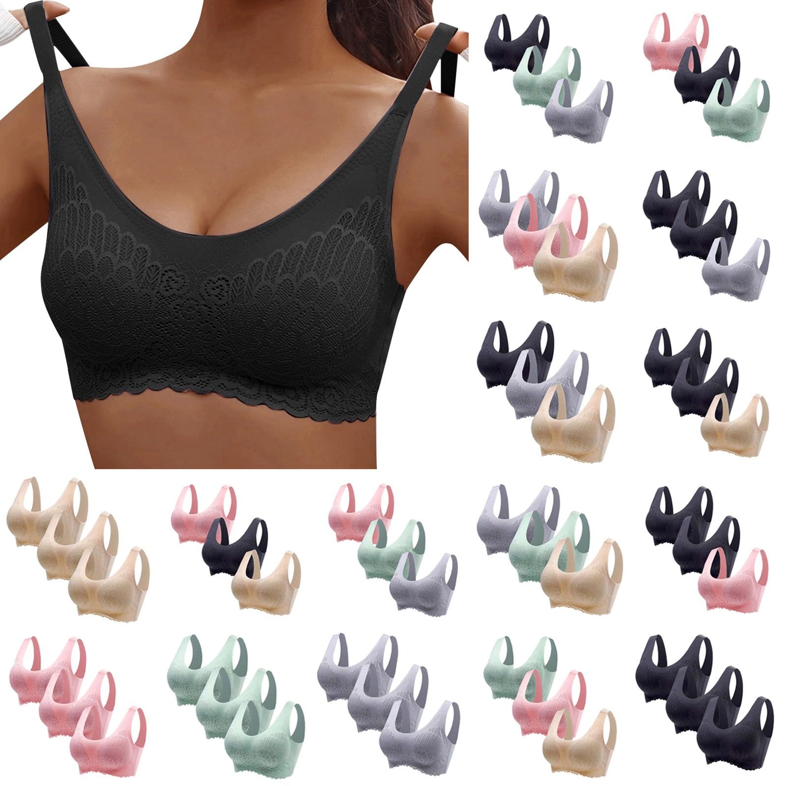 Lot De 3 Soutien Gorge Sans Armature Femme Brassiere Sport