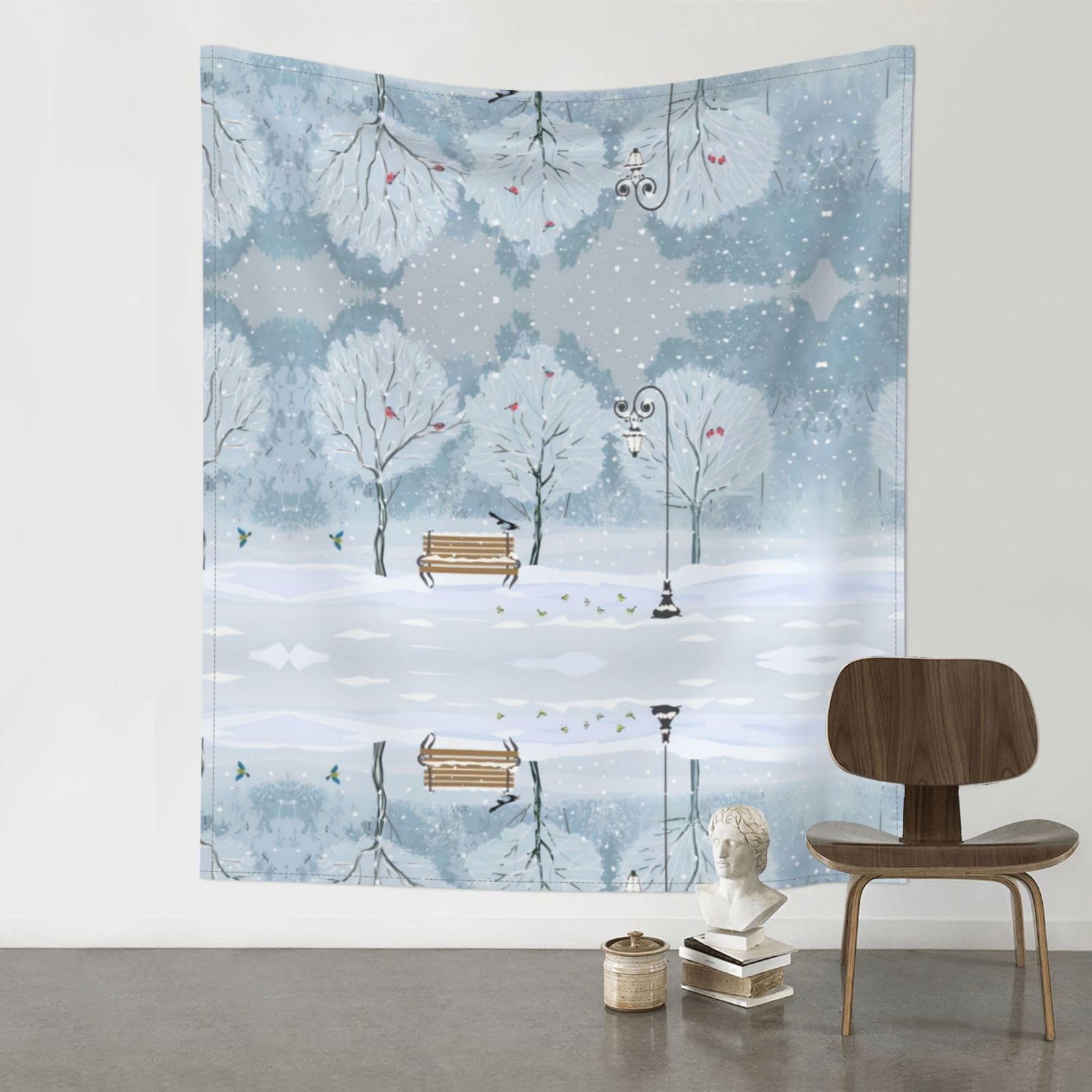 YYHWHJDE Snow Falling In The Park Prints Wall Tapestry 60x51in - High-Grade Polyester Throw for Dorm Room Decor, Beach Blankets & Home Accent