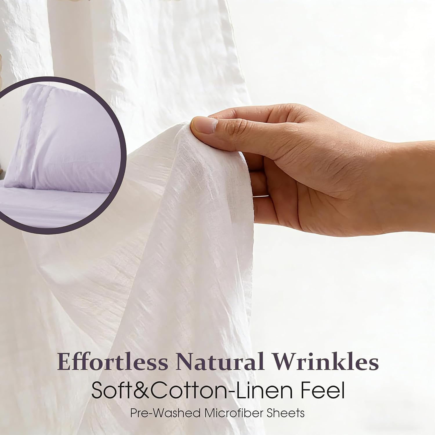 ROSE&RISY Sweet Lavender Twin Sheet Set, Pre-Washed Cotton-Like Microfiber, 3 Pcs Soft Breathable Sheet Set,Fade Resistant, Includes 1 Fitted Sheet, 1 Flat Sheet, 1 Pillowcase (Sweet Lavender, Twin) image 5