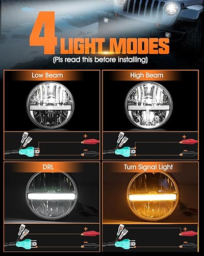 Miniatura 3 de UNI-SHINE J003T - Par de faros delanteros led de 7, color ámbar y blanco, ojos de ángel, homologado por DOT y E-Mark, haz de luz alta y baja de 6000