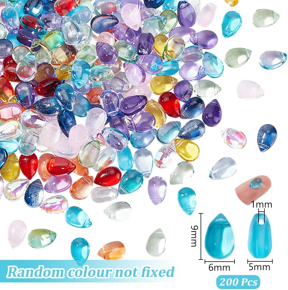 200Pcs Teardrop Glass Beads 9mm Transparent Water Drop Crystal Glass Beads Random Mixed Czech Bead Mixed Color Bead Charm for DIY Jewelry Making Craft Hole: 1mm - Image 2