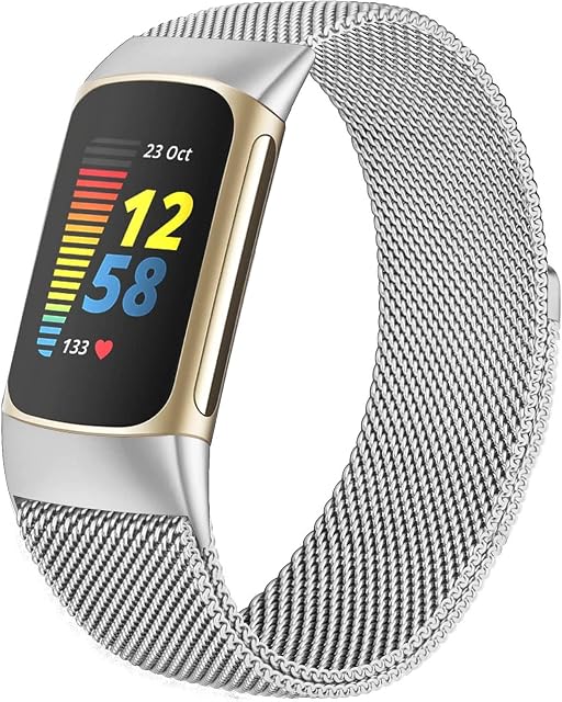surundo Compatible with Fitbit-Charge-5-Strap for Women Men, Magnetic Clasp Stainless Steel mesh Loop Adjustable Metal Band Strap Replacement for Fitbit Charge 5 Advanced Fitness & Health Tracker