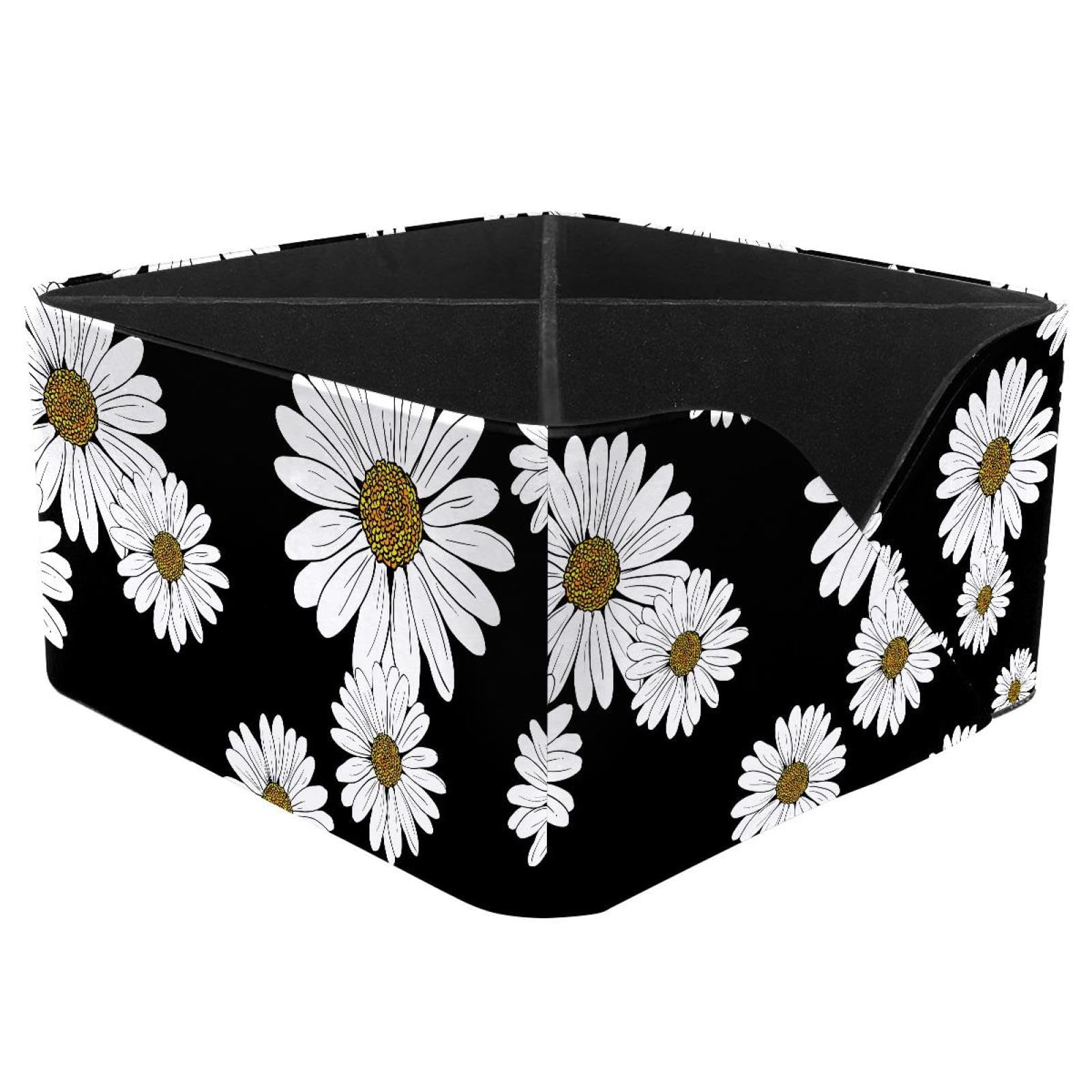 KengjuTesu Daisy Floral Pattern Desktop Organizer Pen Holder, Rectangular Pencil Cup for Office, Study and Makeup Stations