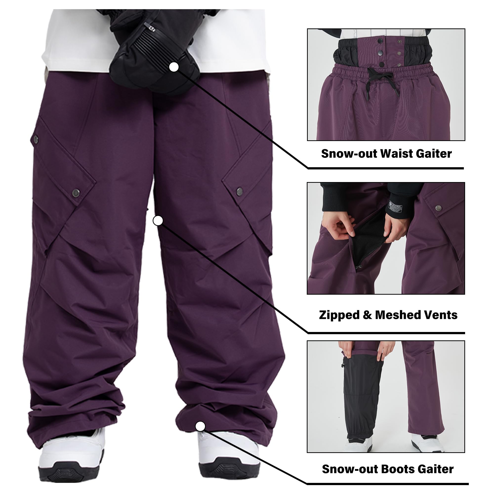 SNOWVERB Damen Herren Casual Ski Baggy Cargo Loose Fit Wasserdicht Schneehose Mode Streetwear Warme Schneehose