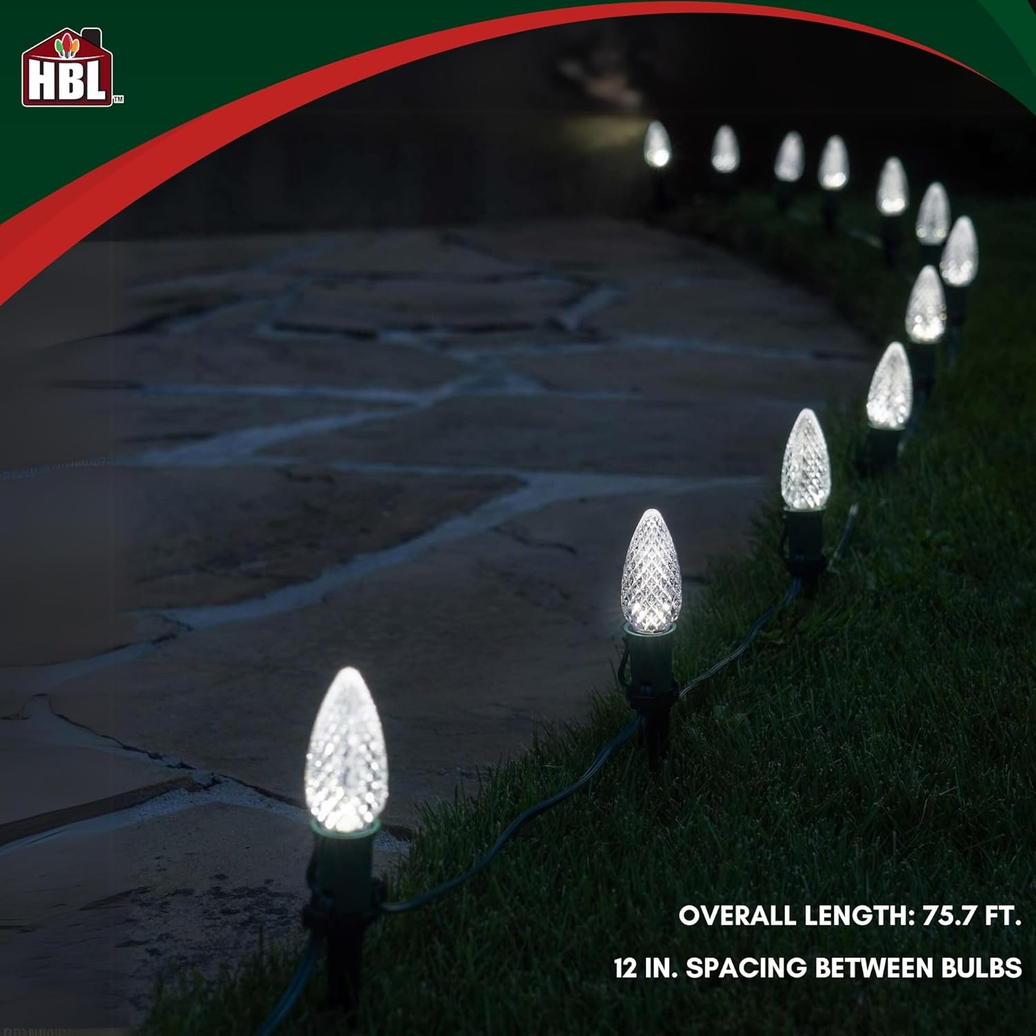 Holiday Bright Lights Indoor/Outdoor 75' C9 75L Commercial Reel - Green Cord/Pure White 12"