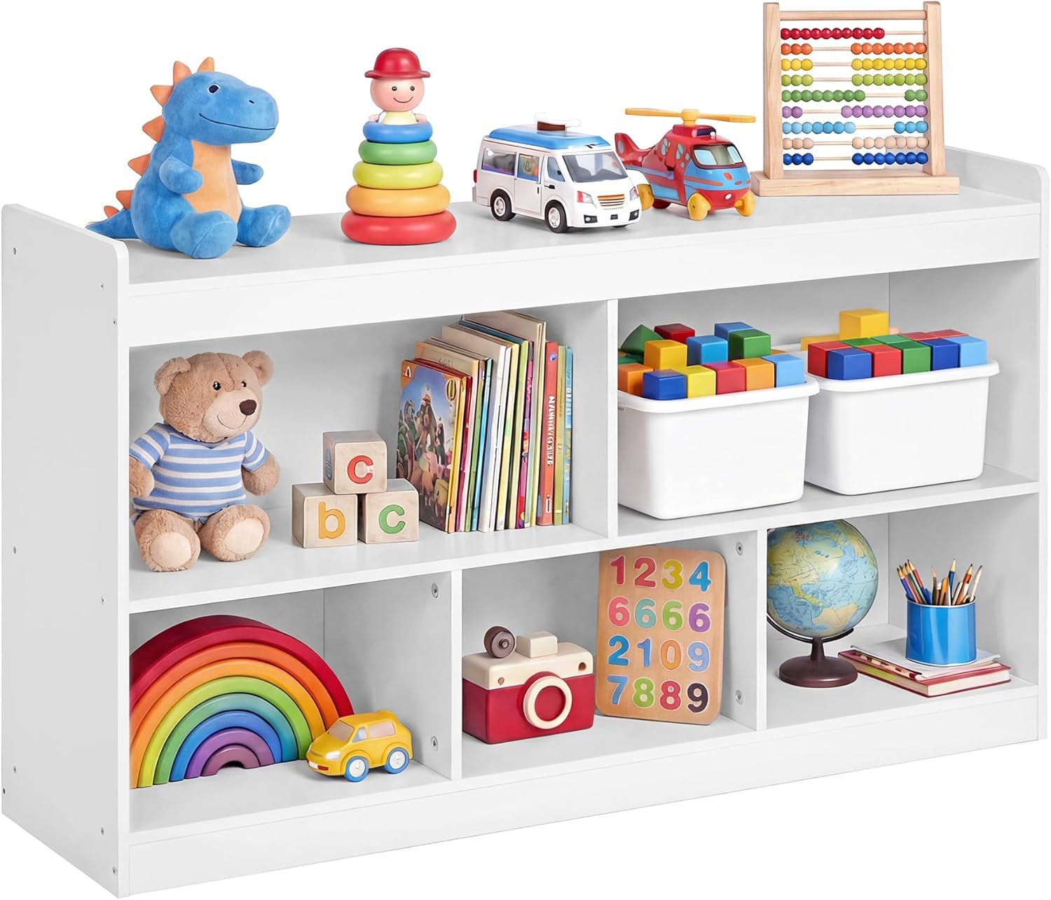 SONGMICS Kids' Toy Storage Shelf, Montessori Shelf for Toys with 5 Open Compartments, Storage Unit for Children's Room Playroom Living Room, 11.8 x 44.2 x 25.6 Inches, Beech Beige UGKR052YZ01