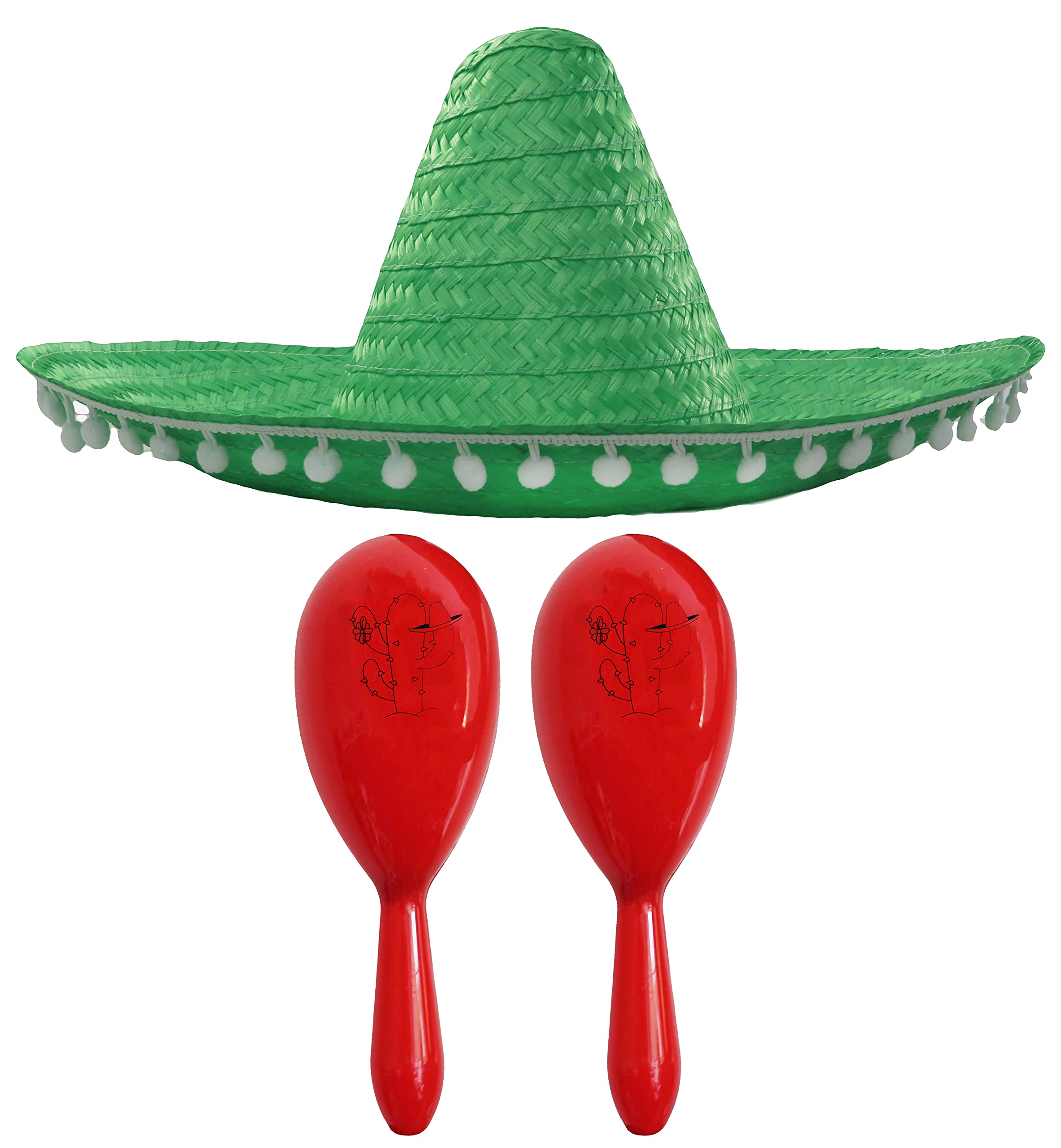 Mexican Fancy Dress Accessory Set - Mexican Sombrero With 2x Maracas - Perfect for Mexican Fancy Dress Costumes Senorita Bandit Mariachi Cinco De Mayo Fancy Dress