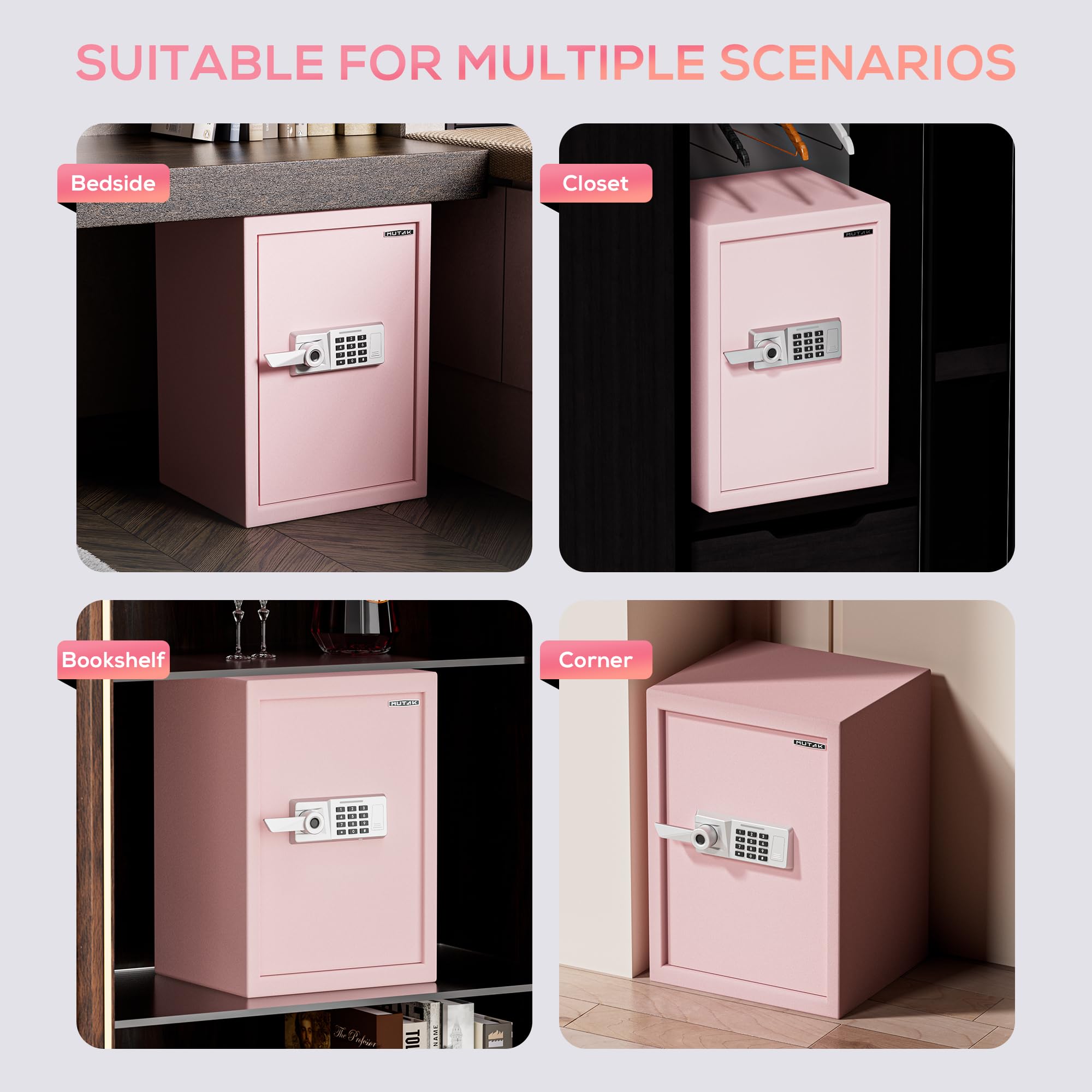 Caja de seguridad biométrica 2.0 Cub, acceso rápido con mango de reconocimiento de huellas dactilares, llaves, teclado digital y puerto tipo C, equipada con bolsa ignífuga y sistema de alarma