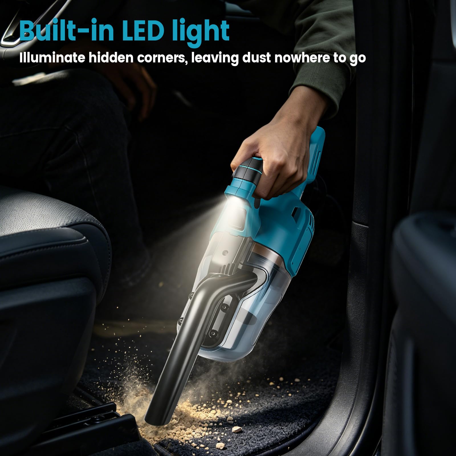 Aspirador de mano inalámbrico compatible con Makita 18 V, 16000 Pa, con 4 boquillas y depósito de polvo de 0,75 litros para suelos duros, alfombras, pelo de mascotas y coches.