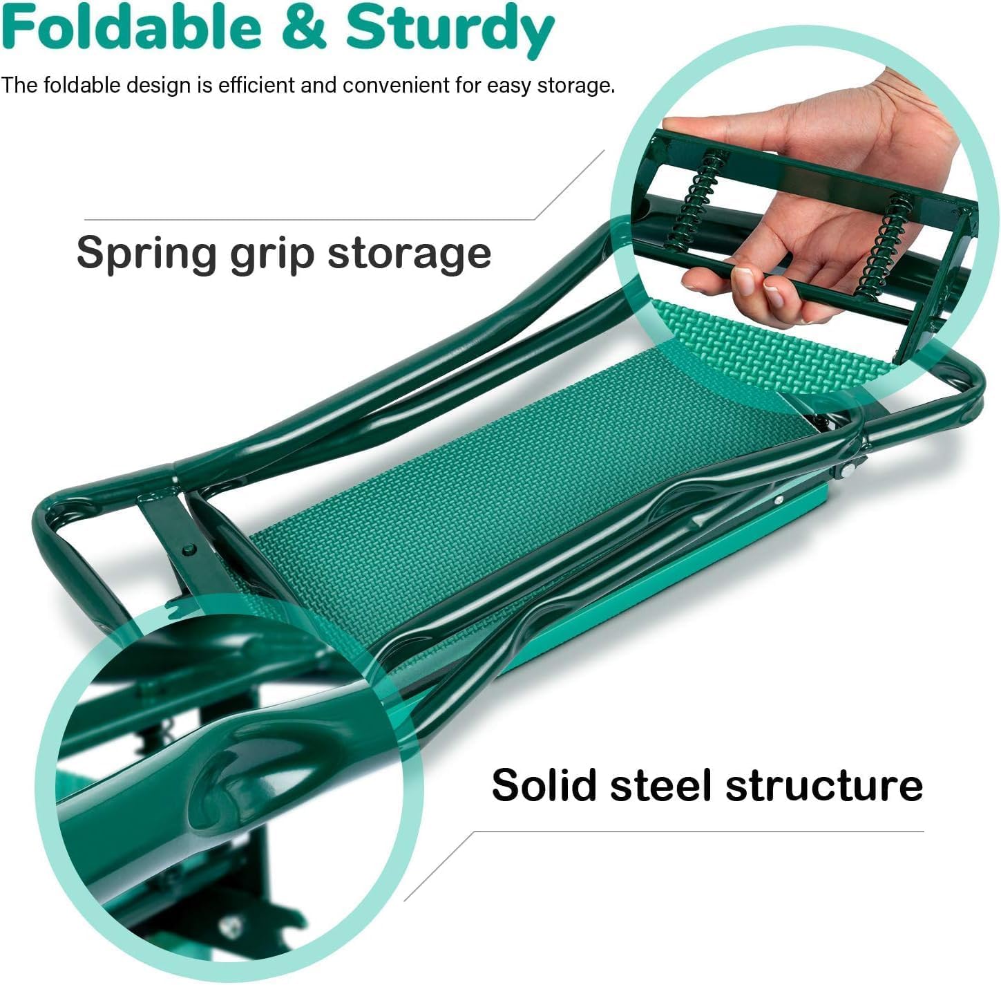 YSSOA New Garden Kneeler and Seat, with Sturdy Soft EVA Foam Pad, Hold Up to 330lb, Foldable Kneeling Bench, with 2 Tool Pouch for Gardening, Fishing, Camping, Green, Arbor Day Gift