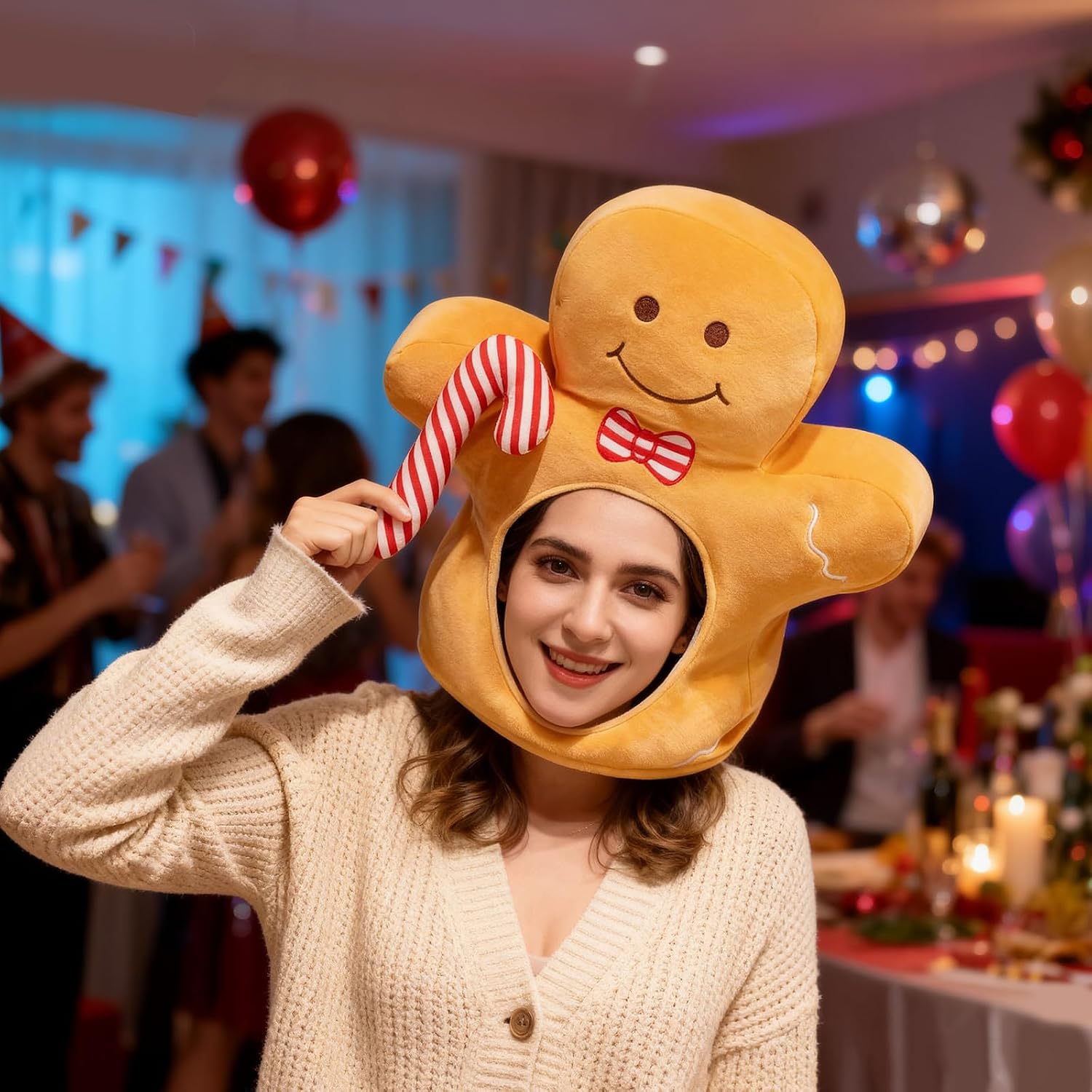 Gingerbread Man plush warm hat Christmas Carnival Birthday Party Dressing Headwear Adult performance role-playing props