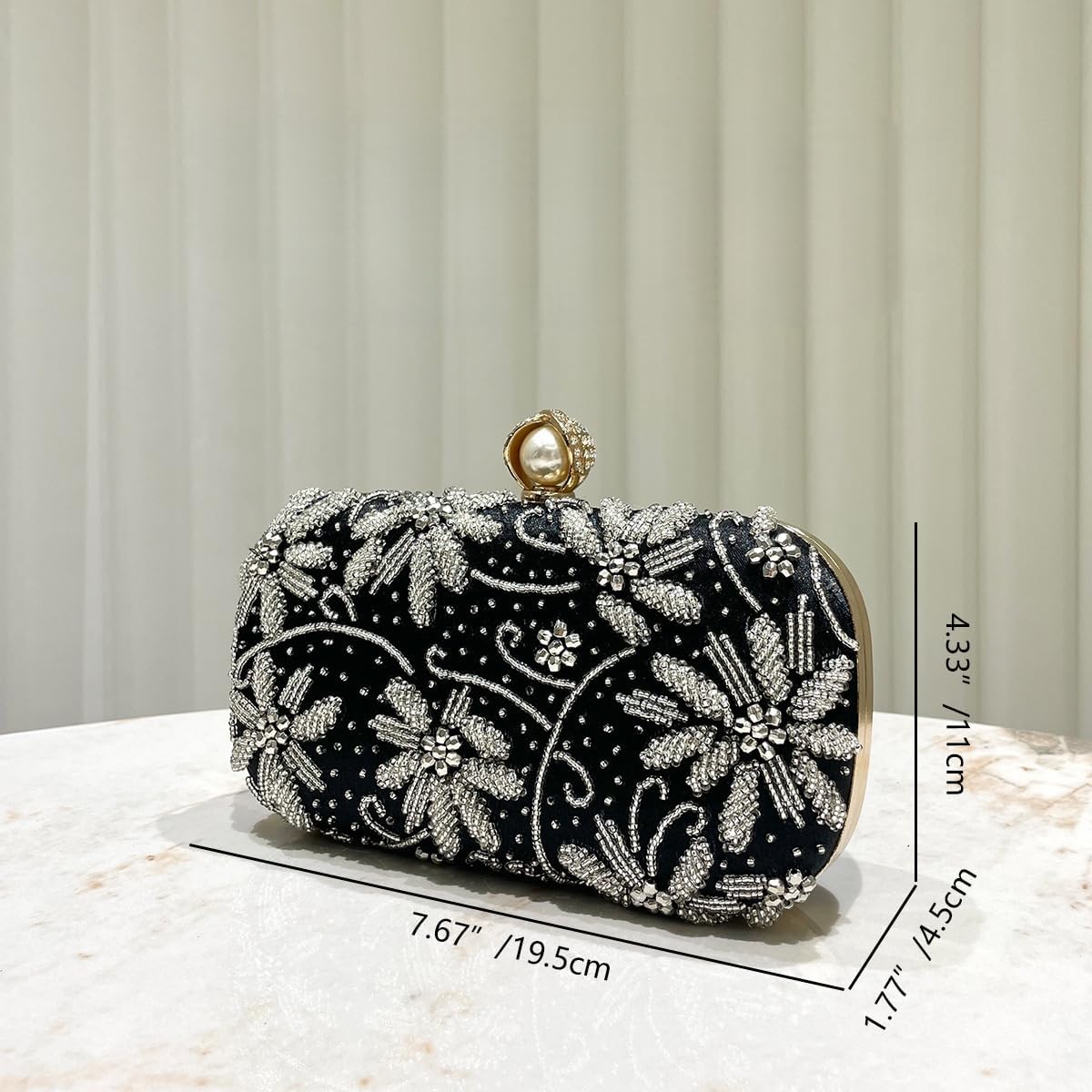Evening Bag Bead, Embroidered Cheongsam Beaded Handbag, Evening Clutch (black)