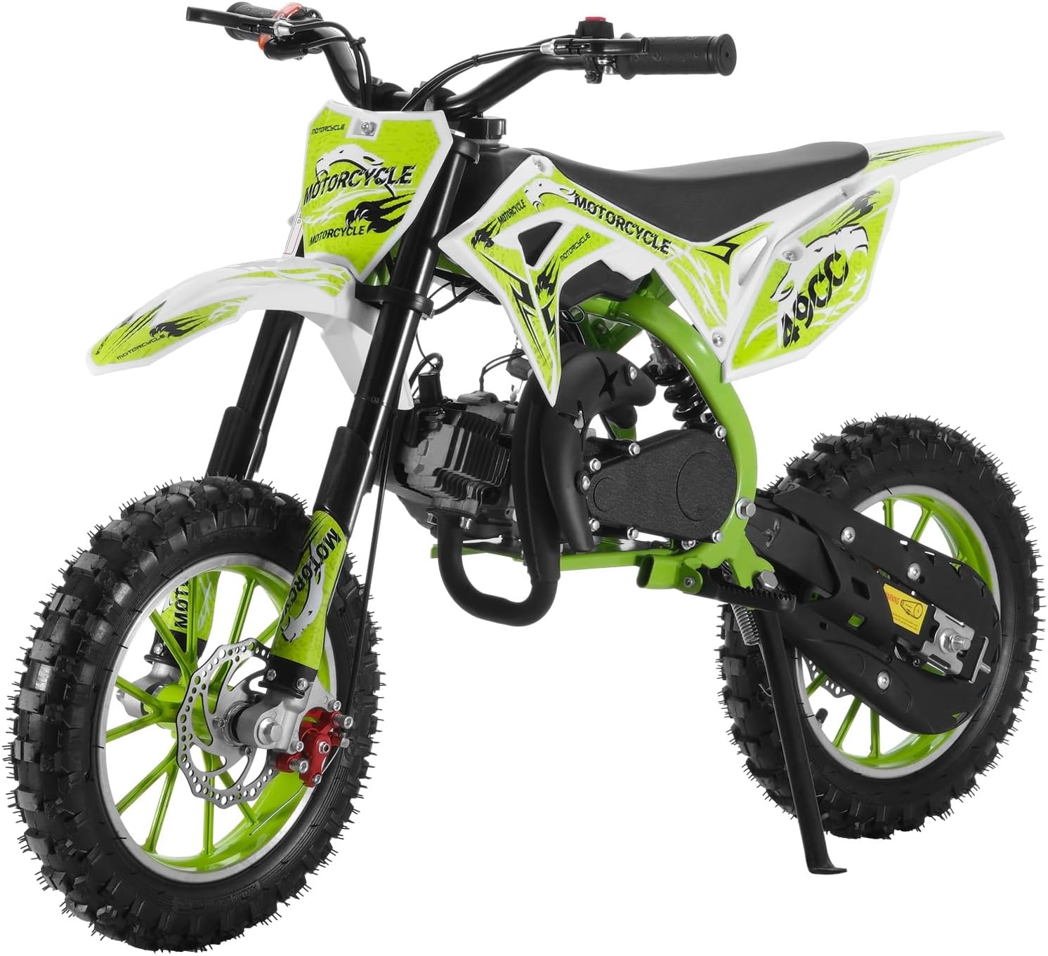 Kids Dirt Bike, 49cc 2-Stroke Dirt Bike Gas Powered, Off Road Mini Dirt Bike for Kids, Gas Power Pocket Rocket Bike with Front Rear Disc Brakes, Mini Motorcycle Max Load 330lbs Green