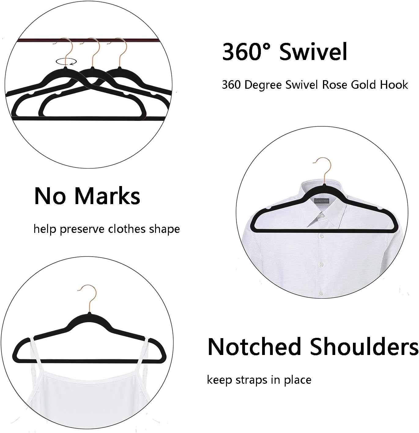 Non-Slip Velvet Clothes Hangers Premium Heavy Duty Space Saving with 360 Swivel &Rose Gold Hanger Hook for for Dress, Coats, Jackets, Pants, Shirts, Skirts (Pack of 50)