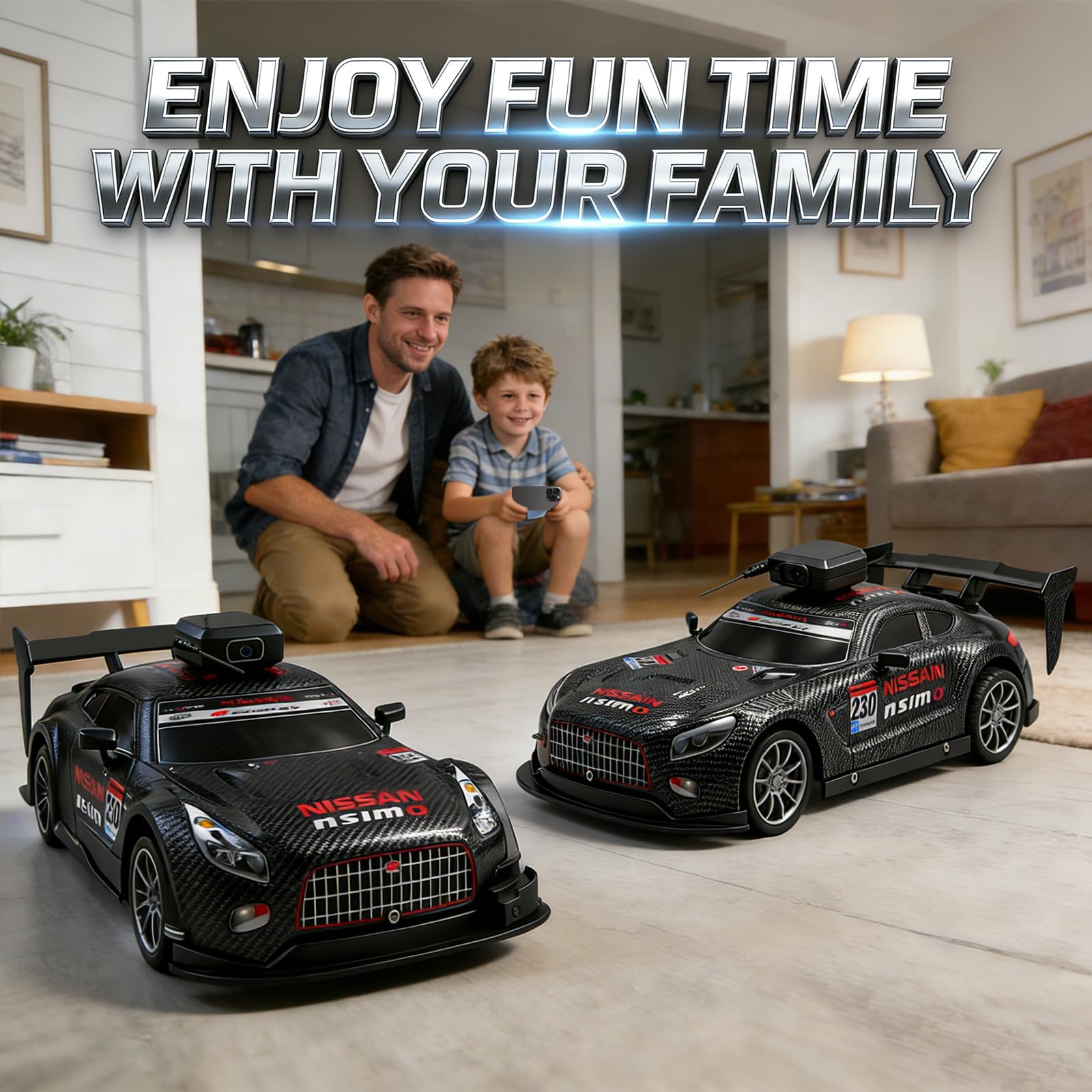 Coche Todoterreno Teledirigido 2.4G con Cámara,1:16 Coche de Carreras de Juguete de Alta Velocidad con Pulverizador y Faros, Transmisión Gráfica en Tiempo Real por WiFi, RC Car