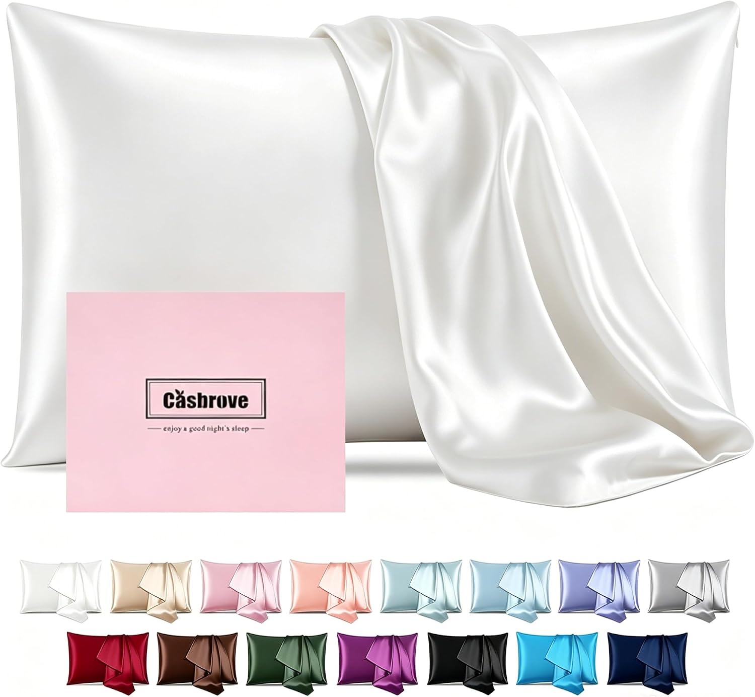 Silk Pillow Cases for Hair and Skin Mulberry Silk Pillowcases Soft Silk Pillow Cases with Zipper Both Sided Natural Beauty Sleep Silk Pillowcase 1 Pack for Gift (Standard, White)