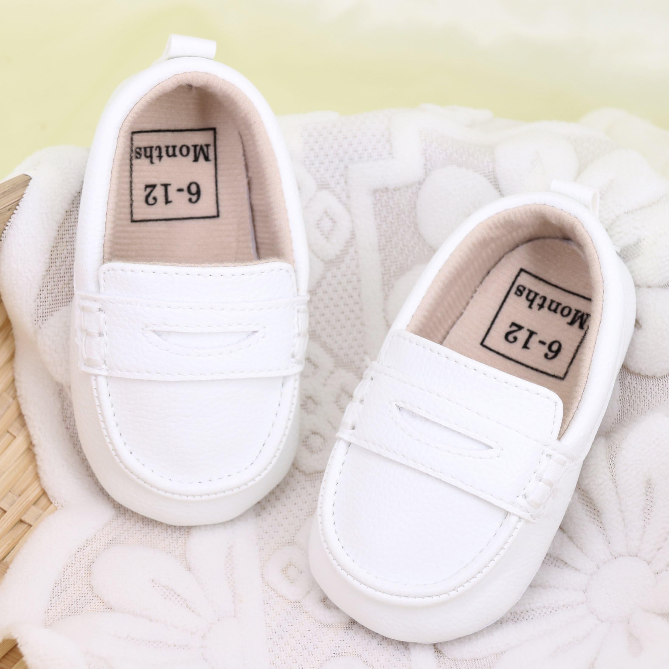 LONSOEN Baby Toddler Boys Girls Loafers Newborn Leather Moccasins Infant First Walking Dress Shoes 0-6 Months, White BAY235