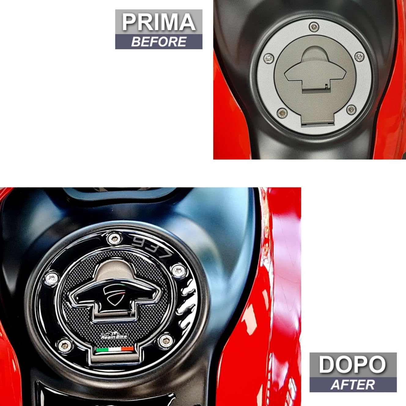 Resin Bike Adesivi Moto Compatibile con Ducati Monster 937 2021-2026. Protezione Tappo Serbatoio Antigraffio e Antiurto. Adesivi Resinati 3D Made in Italy