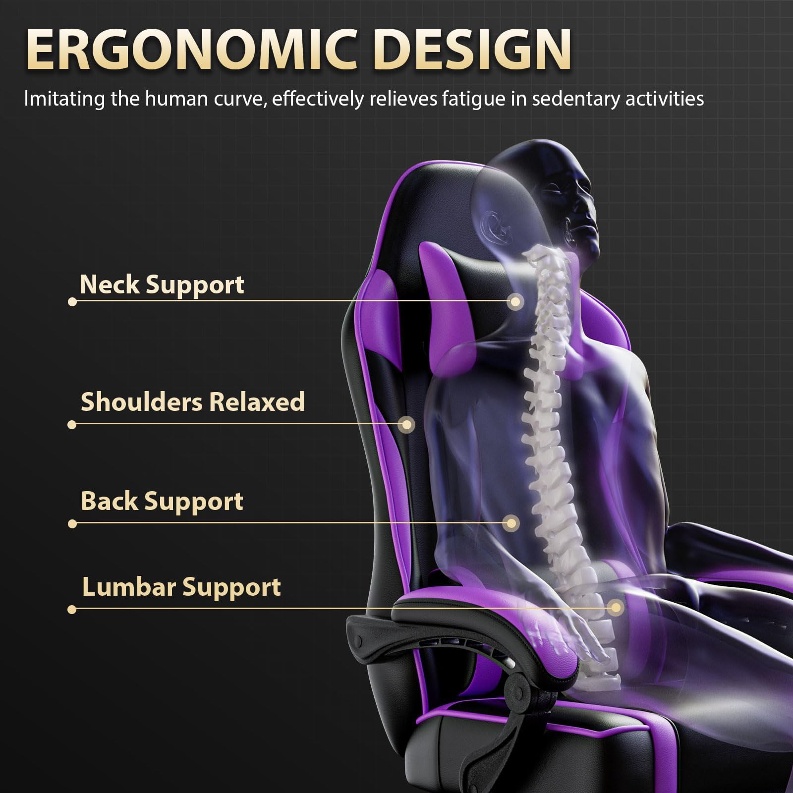 Sedia Gaming Ergonomica, Poltrona Gaming con Schienale Regolabile, Sedia da Gamer con Poggiatesta e Supporto Lombare, Sedia Gamer in Pelle Sedia Gaming con Poggiapiedi (Viola)