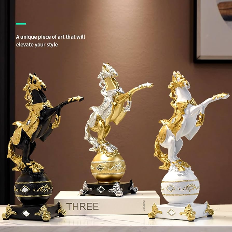 Amazon.co.jp: 戦争馬の彫刻 ゴールド 軍馬像 戦士の置物 樹脂製