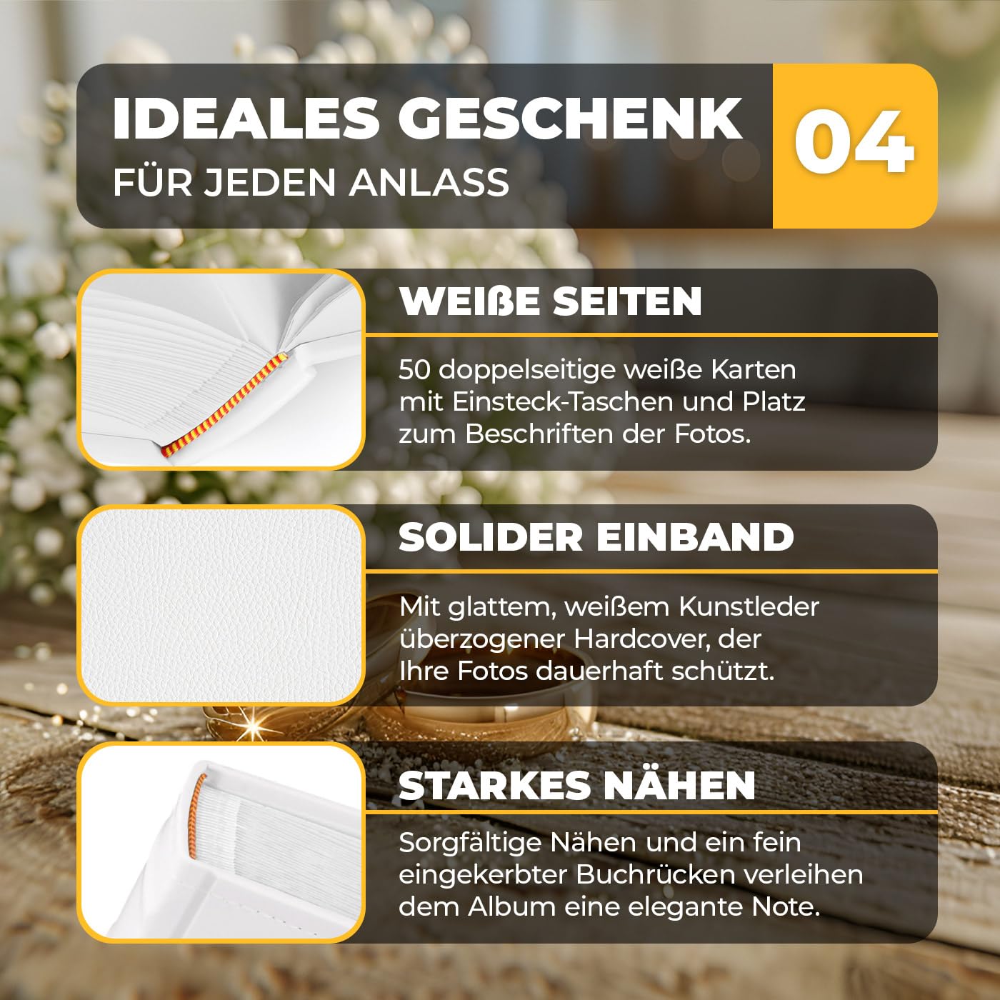 Maverton Einsteckalbum mit Aufdruck - Fotoalbum für 200 Fotos 10x15-50 Seiten - Größe: 21x22cm - Weiß - personalisierte Geschenke für Paar zur Hochzeit zum Hochzeitstag