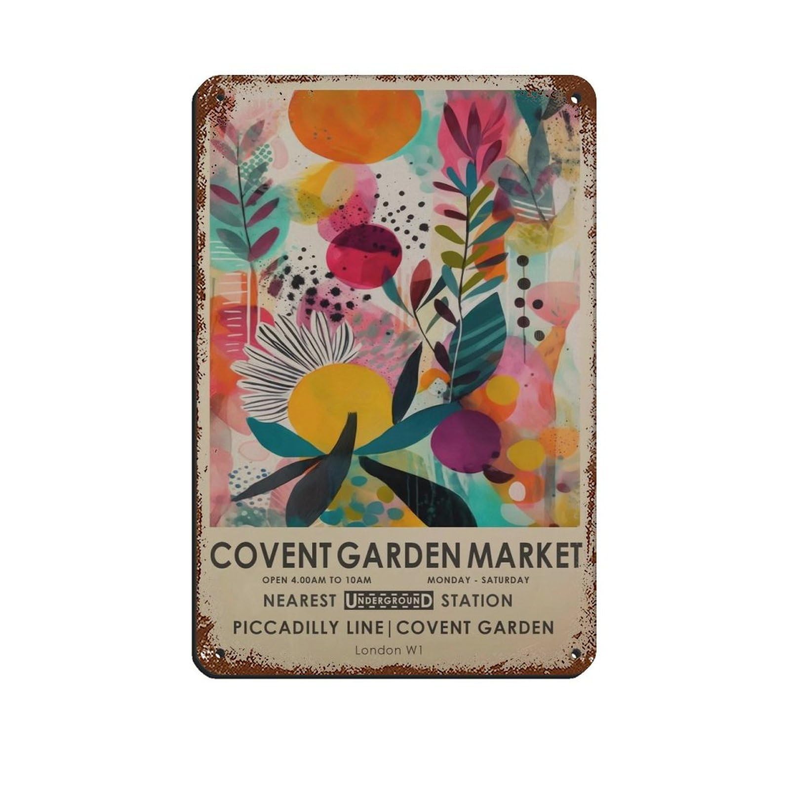 Covent Garden Flower Market,floral Art Retro Poster Metal Tin Sign Chic Art Retro Iron Painting Bar People Cave Cafe Family Garage Poster Wall Decoration 8x12inch(20x30cm)