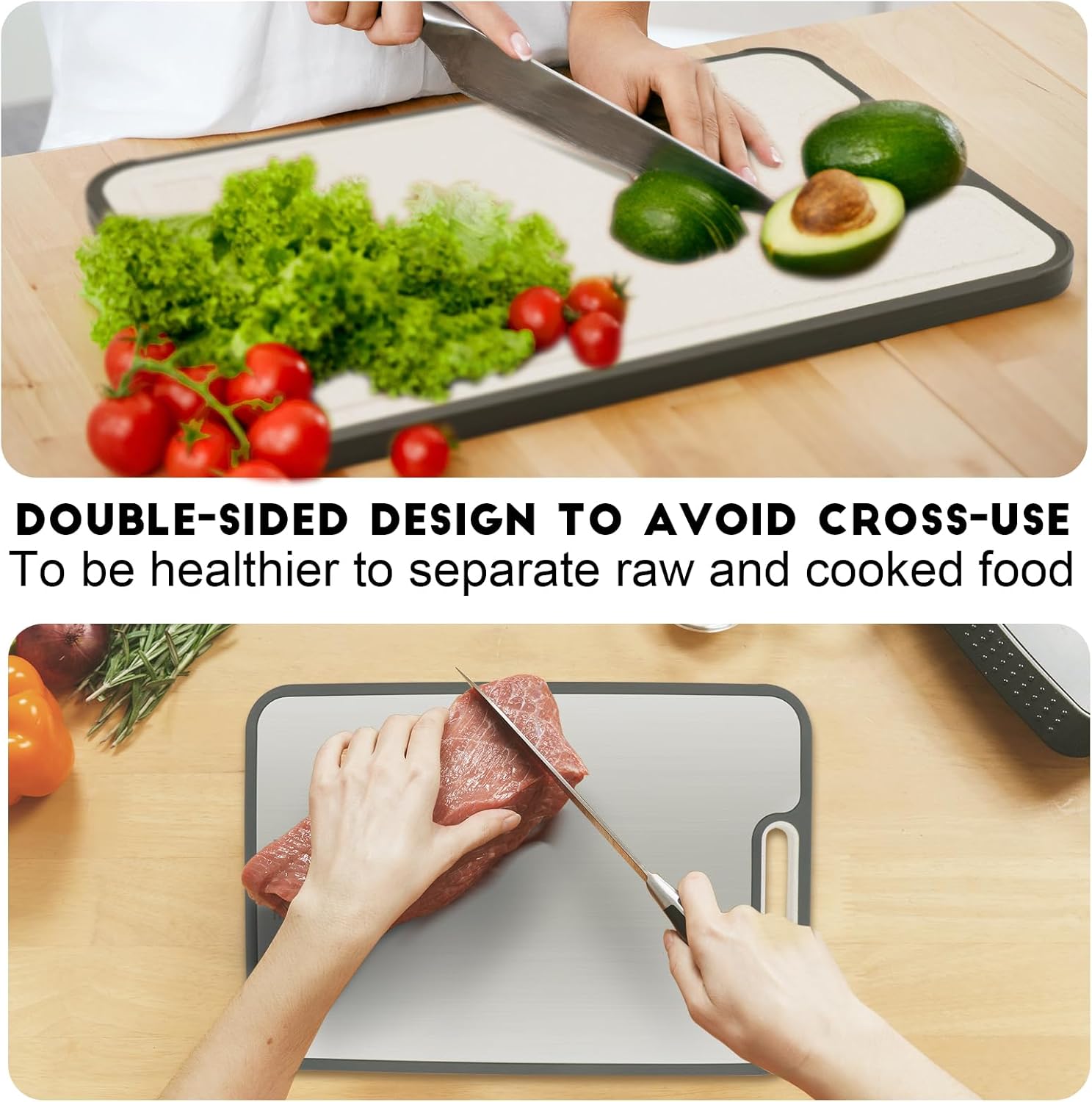 Titanium Cutting Board Double Sided Cutting Boards for Kitchen Non Toxic Chopping Board Pure Titanium and Wheat Straw PP for Meat, Vegetables, Fruits