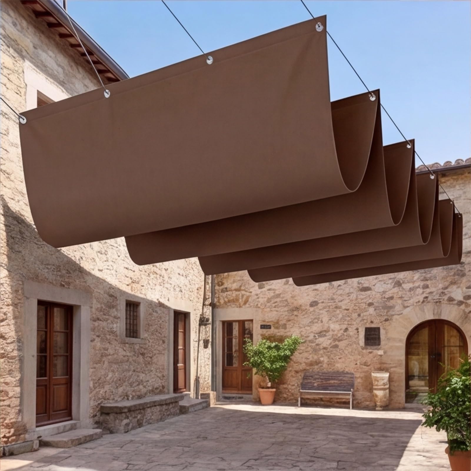 Chowany żagiel przeciwsłoneczny 165 x 325 cm, odporny na warunki atmosferyczne, na wymiar, pergola, ochrona przed promieniowaniem UV i rozerwanie, do ogrodu, pergoli, balkonu, tarasu, brązowy