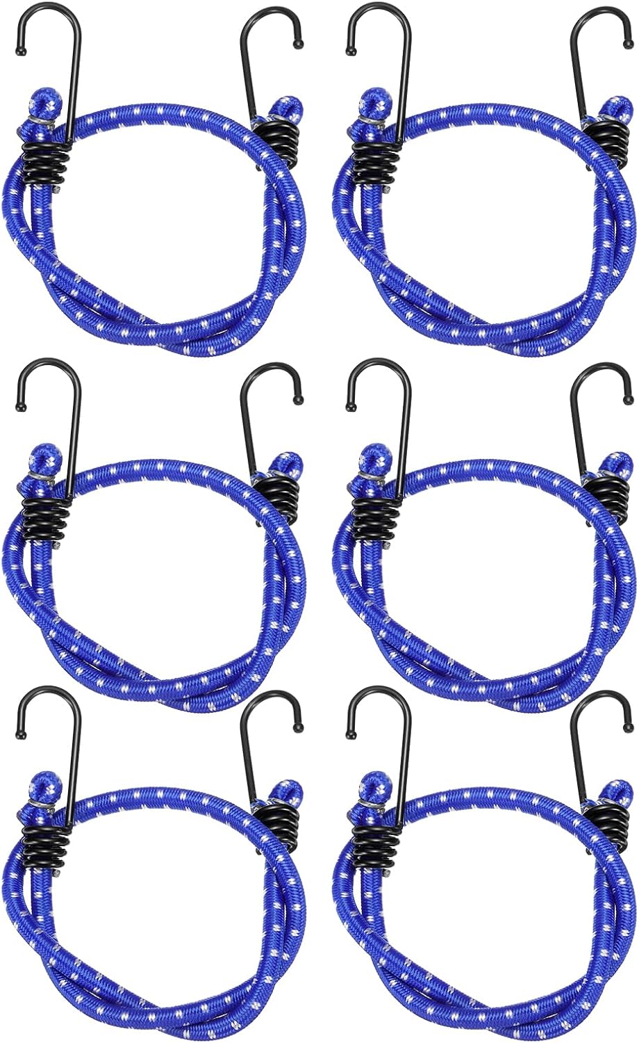 HARFINGTON 6Pcs Bungee Cord with Hooks 24" Rubber Bungee Cords Heavy Duty Tie Down Straps with Metal Hooks for Cars Outdoor Camping Straps, Blue
