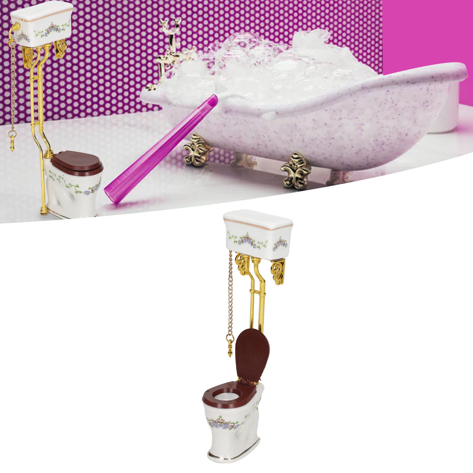 Toilettes Miniatures Vintage – Céramique Et Métal – Échelle 1/12 – Déco Maison De Poupée