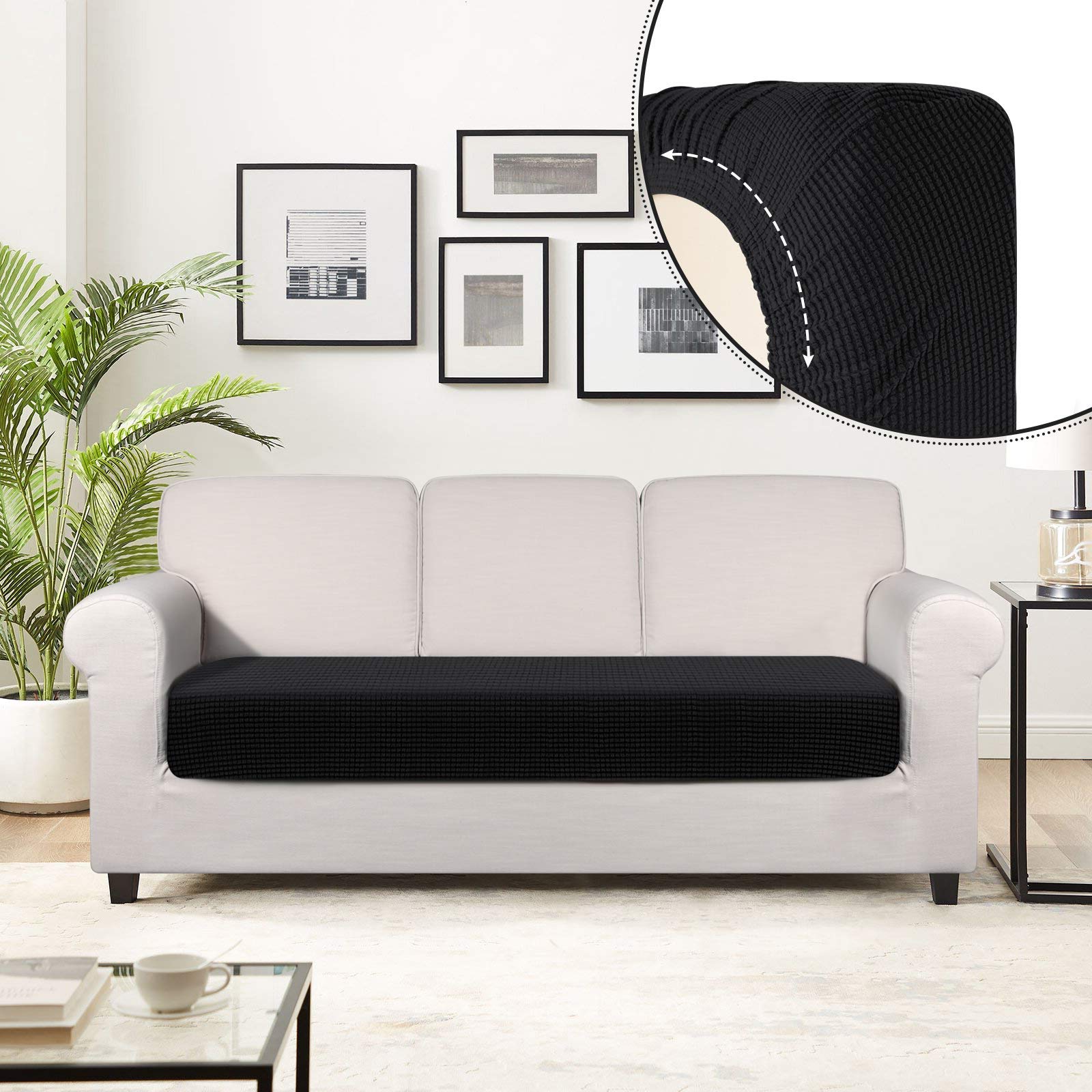 TAOCOCO Copriseduta Divano Elasticizzato Alta qualità Protezione del Cuscino Sedile del Divano Lavabile (3 Posti, Nero)