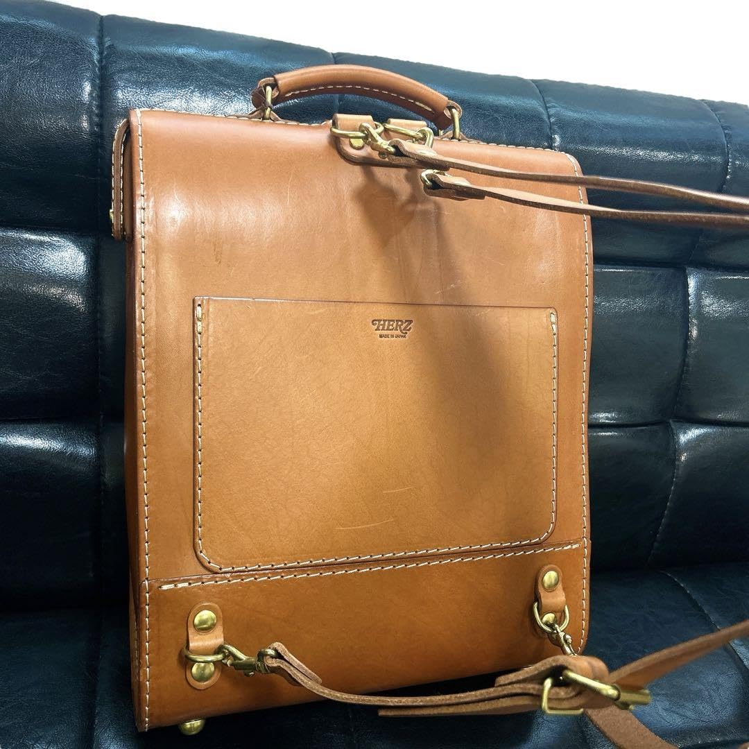 Herz ビジネスバッグ キャメル 棒屋根が目を惹く二本手ビジネスバッグ「革鞄のHERZ(ヘルツ)公式