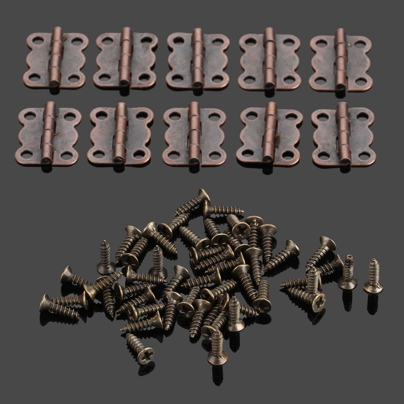 Dopee 10 Pack Small Retro Box Hinges with Mounting Screws for Wooden & Jewelry Boxes - 0.63"x0.51", Red Copper 4