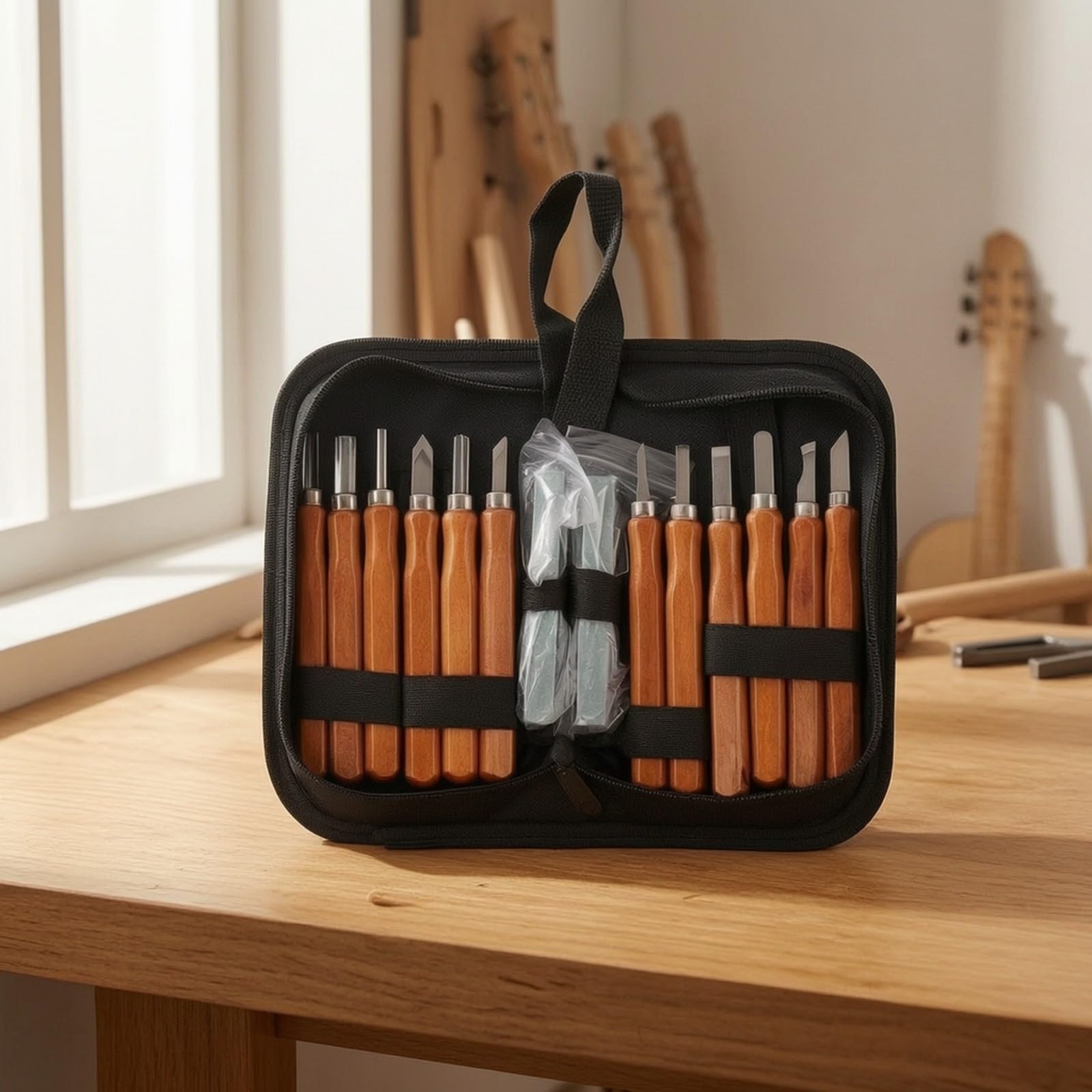 perfeclan Juego Cinceles con Estuche | Profesional, Juego Cinceles con afilador Afilar, para Taller, Luthiers