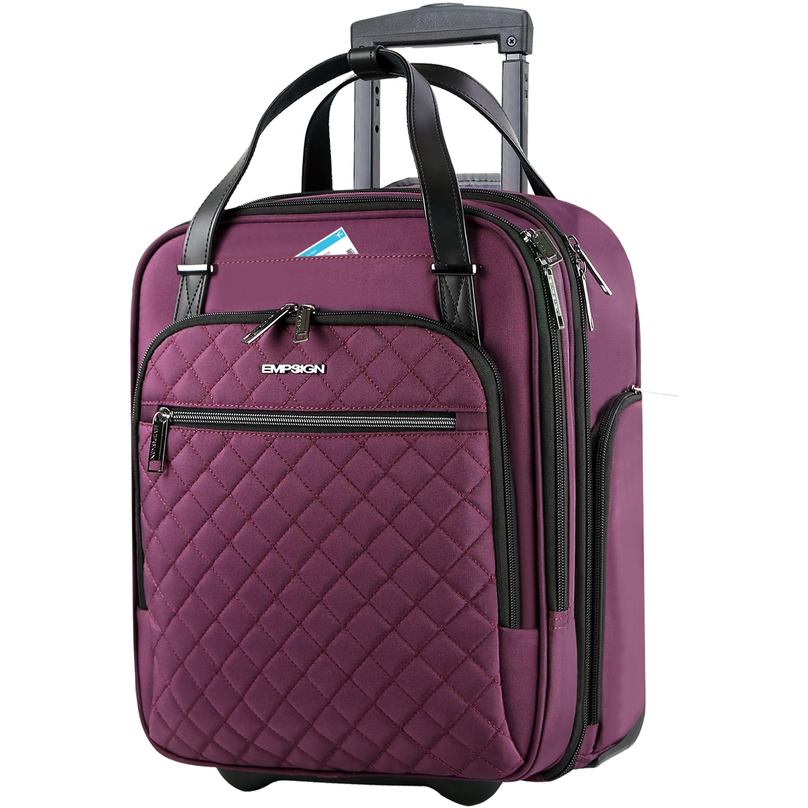 EMPSIGN Underseat Carry On Wheeled - 16" Carry on Bag with Wheels Multi-functional Lightweight Rolling Bag Overnight Weekender Small Suitcase for