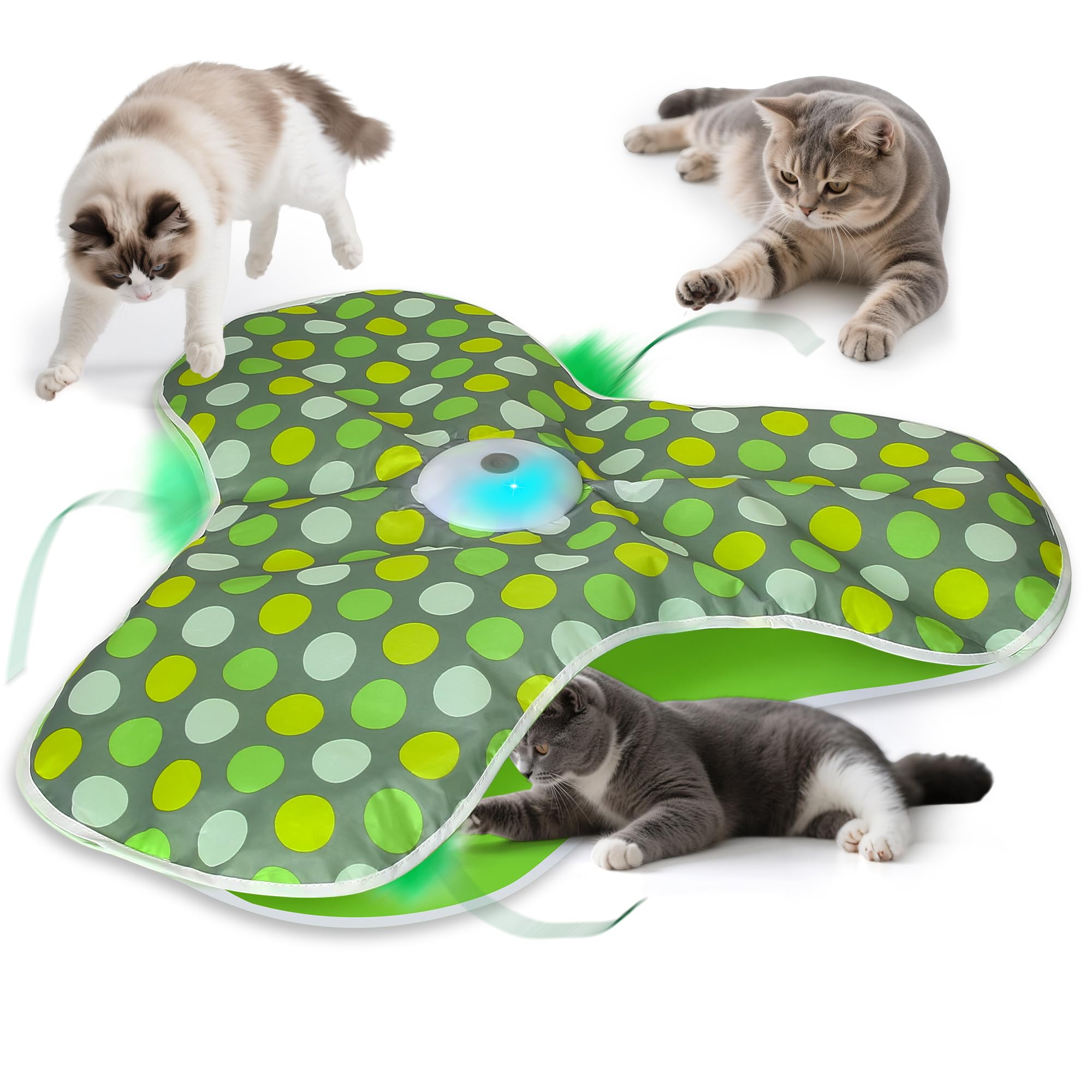 Interaktives Katzenspielzeug Selbstbeschäftigung, Katzenspielzeug Elektrisch , Intelligenzspielzeug für Katzen mit Abnehmbaren Federn, Automatisches Mäusefangspiel, USB-Aufladung (Smaragdgrün)