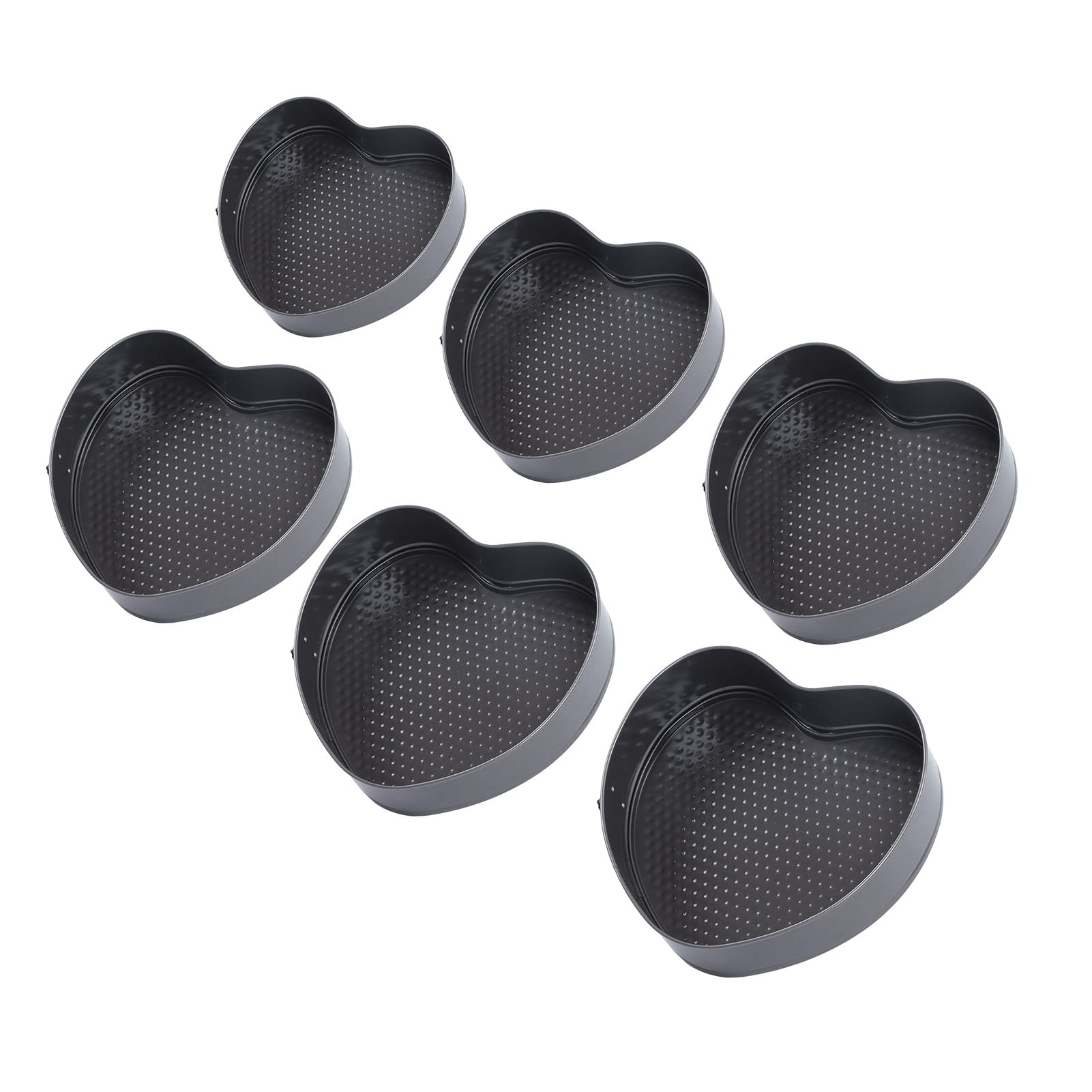 Juego de 6 moldes desmontables con forma de corazón, antiadherentes y de apertura lateral; molde para hornear en acero inoxidable con calentamiento uniforme y cierre a presión,