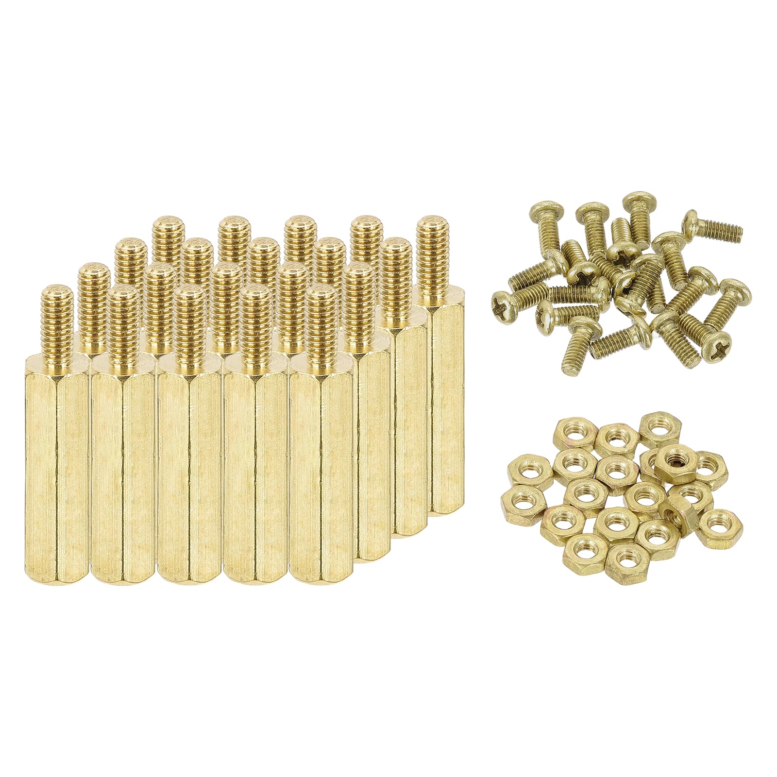 sourcing map M2.5 Male Brass Hex Spacer Standoffs Screws Nuts, 20 Set Hex Column Screw Nut Assortment Kit M2.5 * 15+6 Threaded Standoff for Raspberry Pi PCB Motherboard DIY โ image 1