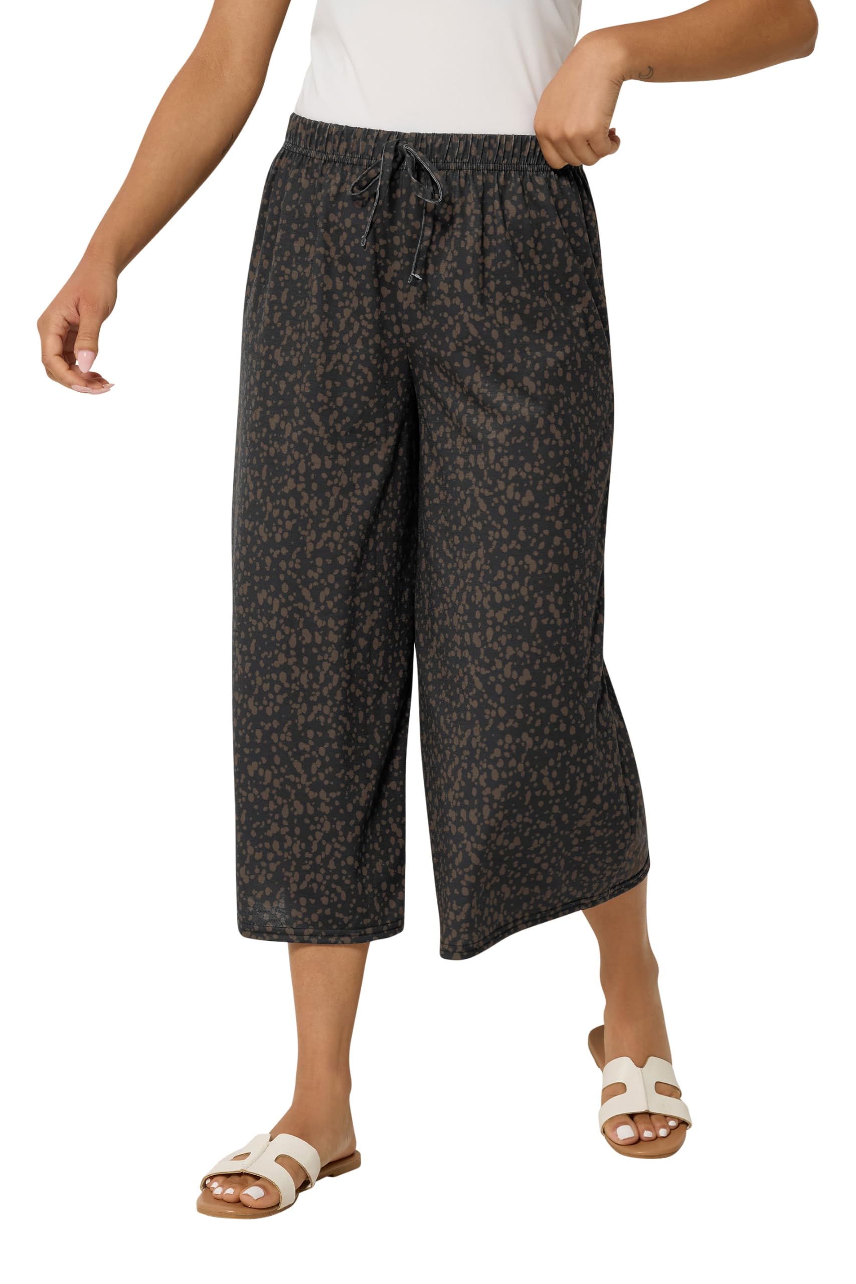 M&Co Women's Petite Animal Print Wide Leg Culottes in Dark Brown | Size: 16