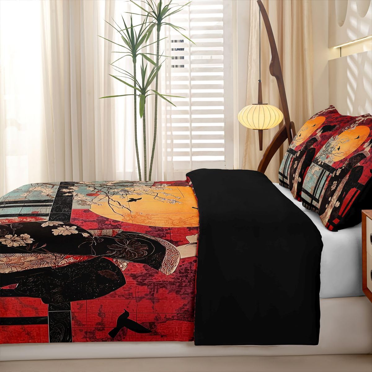 Homewish Japanischer Stil Bettwäsche Set 155x220 4teilig