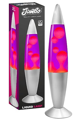 JAMBO 16" Beautiful Motion Lamp - Purple with Pink Wax, Relaxing Liquid Night Light, Home Decor for Adults Teens Kids - Silver Base, Purple Liquid, Pink Wax - 16"