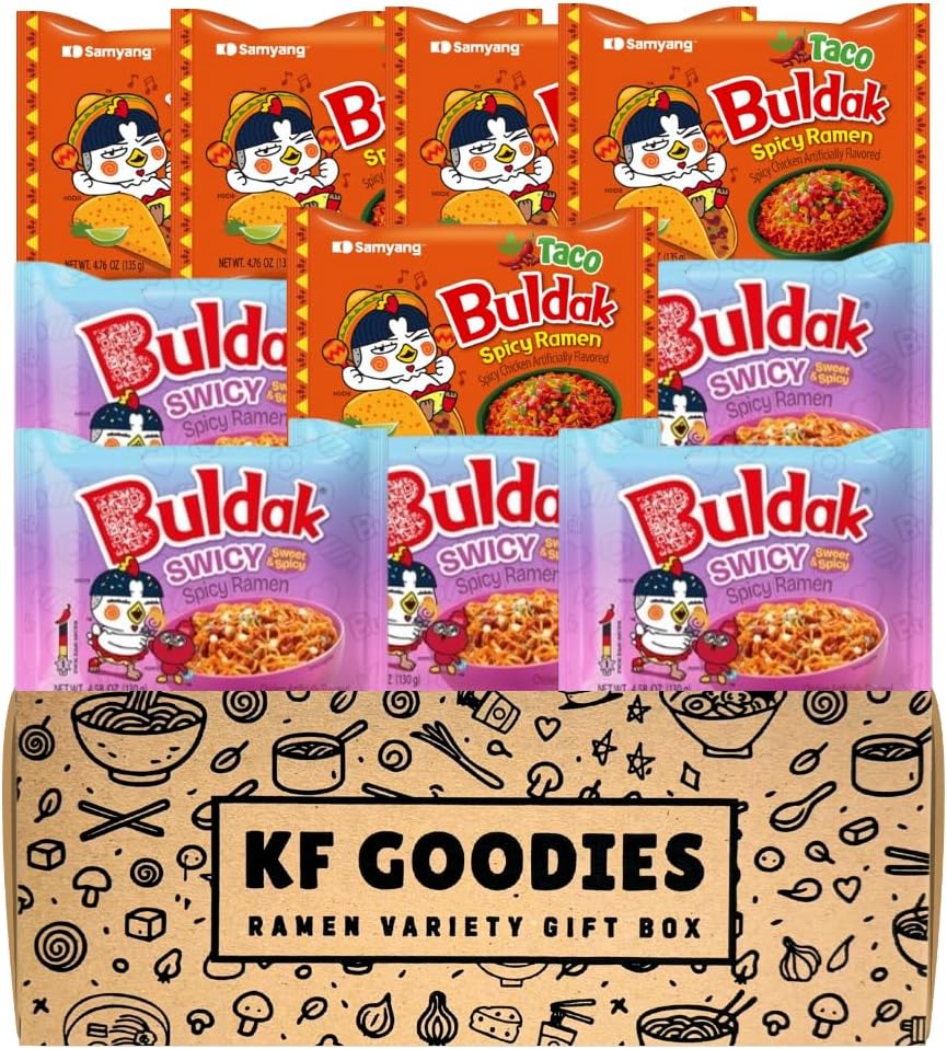 Korean Ramen Variety Pack Gift Box (10 Count) – Spicy Buldak Noodle Assortment for Birthdays, College Care Packages, Office Snacks, and Gift Baskets