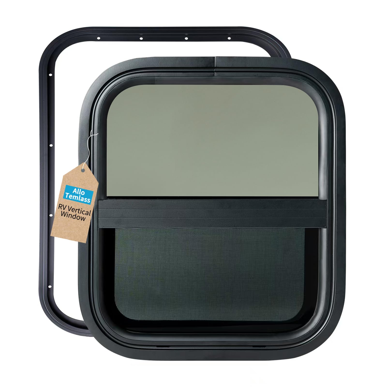 RV Window | 14" W x 16" H | Teardrop Style | Vertical Sliding Replacement Glass &Trim Set | DOT Certification Qualified