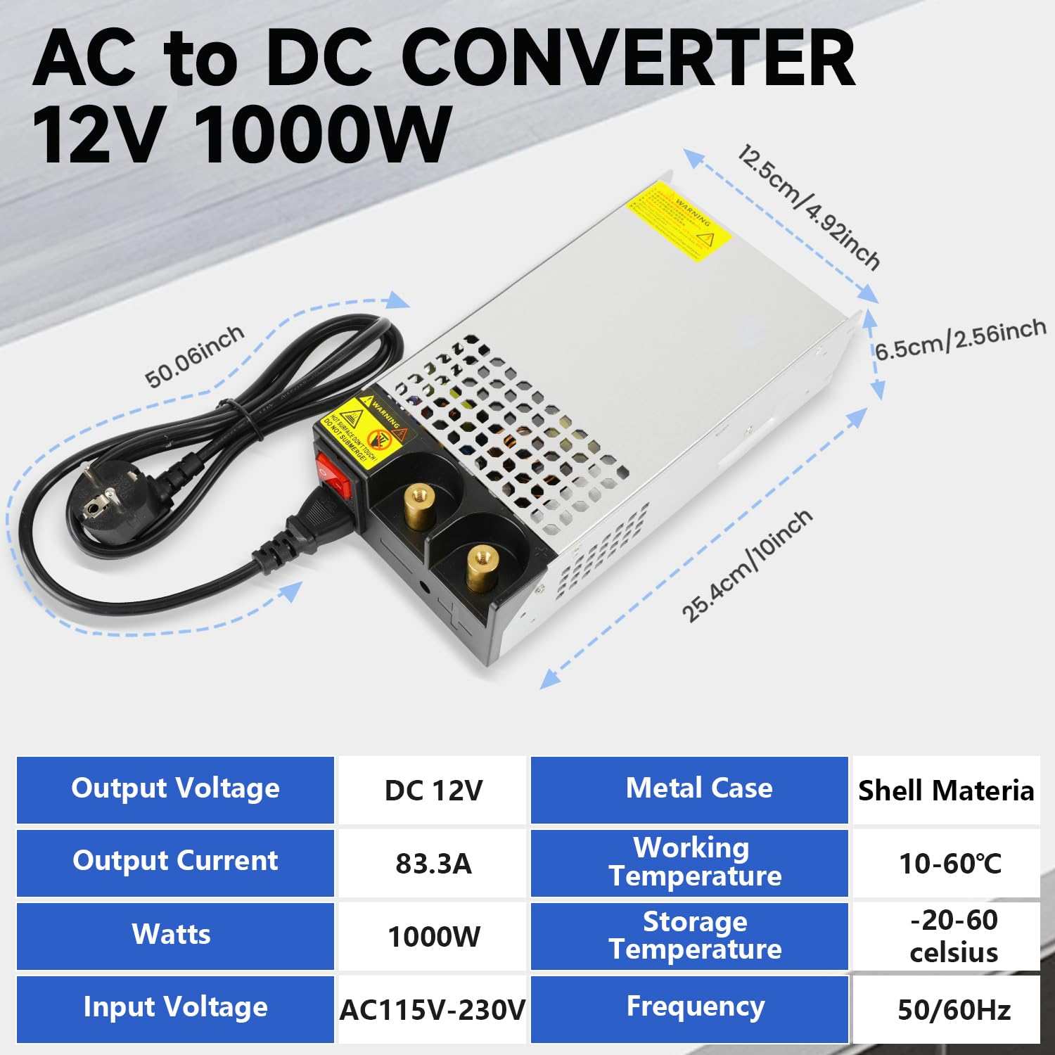 DC 12V 83.3A 1000W Alimentation Transformateur 220V CA à CC 12V Alimentation 83.3A 1000W Adaptateur Convertisseur 12V pour Driver LED Caméra Sécurité Moteur Pompe Équipements Industriels