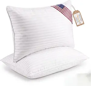 Bed Pillows for Sleeping - Set of 2 - Cooling Down Alternative Hotel Quality Pillows for Side, Back & Stomach Sleepers - 100% Cotton Cover