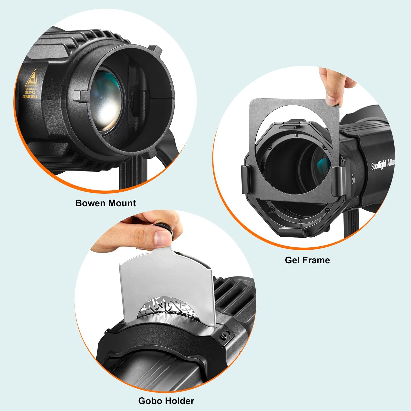 Godox VSA-26K Spotlight Attachment Kit, snoot cónico con Lente de proyección de 26° y 9 gobos para Flash y luz de vídeo (VSA-26K)