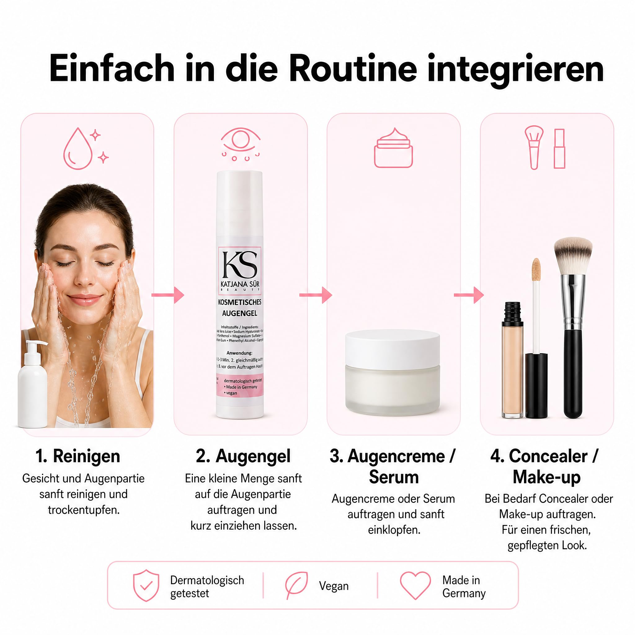 KS Beauty Kosmetisches Augengel Natur – Augengel mit Aloe Vera, Hyaluronsäure, Kornblumenextrakt & Allantoin (50 ml) | Leichtes Gel für die empfindliche Augenpartie – feuchtigkeitsspendend, vegan, dermatologisch getestet, Made in Germany