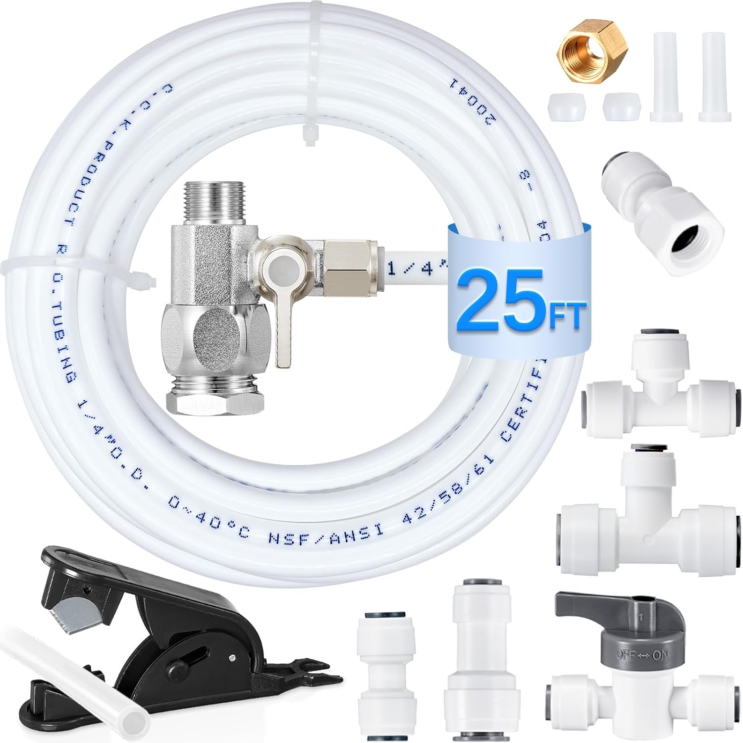 Refrigerator Water Line Kit - Food Grade Ice Maker Fridge Installation Kit,1/4" O.D.25 FT Water Tubing with Quick Connect Fittings for Refrigerator,Ice Maker,RO(Reverse Osmosis) Filter System