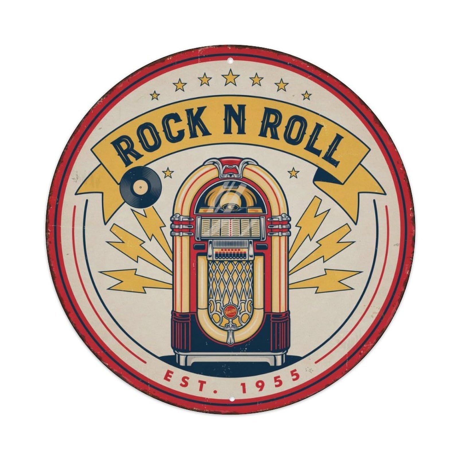 Vintage Jukebox Rock N Roll Round Metal Tin Sign Plaque