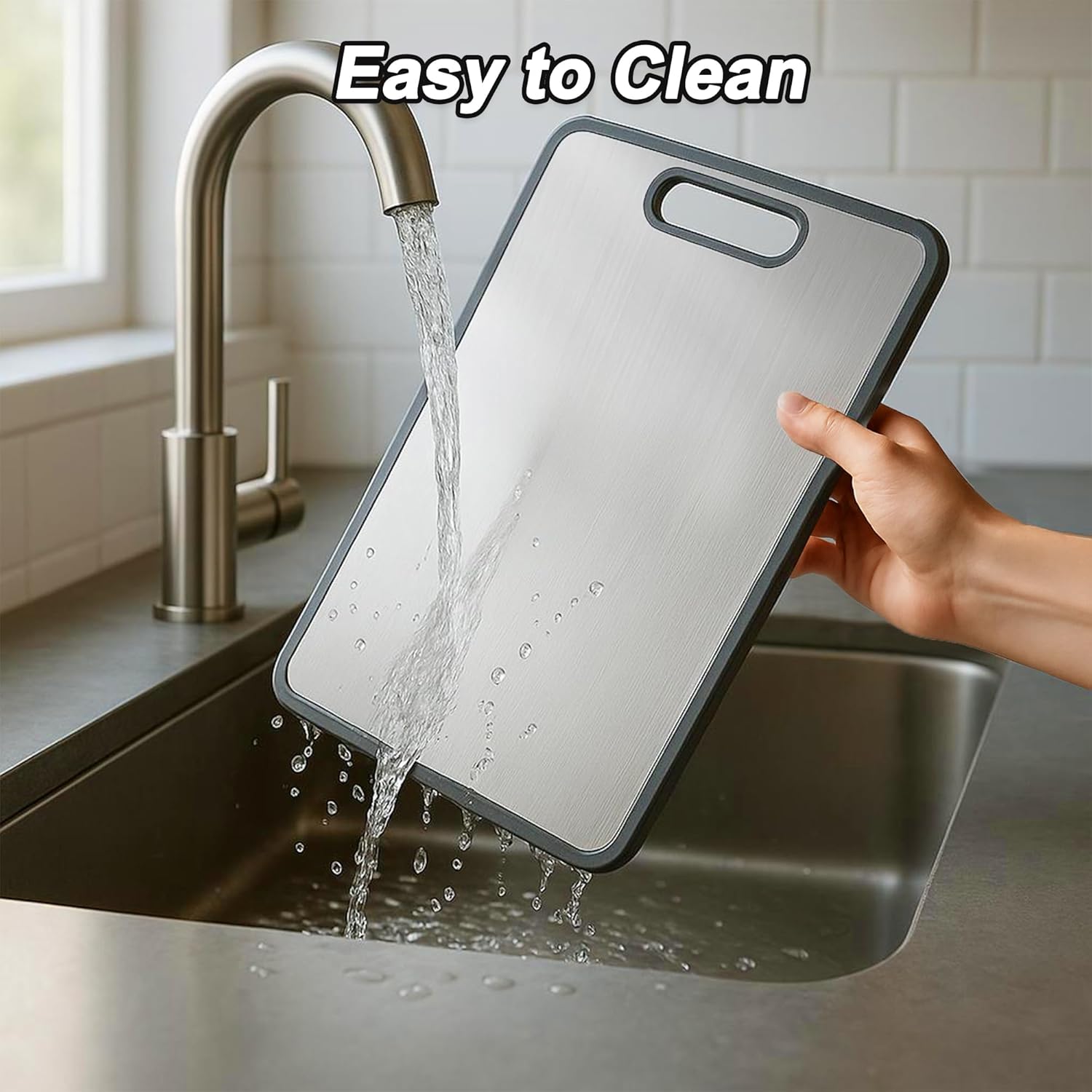 VOCOSTE Double-Sided Pure Titanium Cutting Board, Hygienic Kitchen Board for Meat, Fruits & Vegetables, Dishwasher Safe, Families with Children and Elderly, 2Pcs